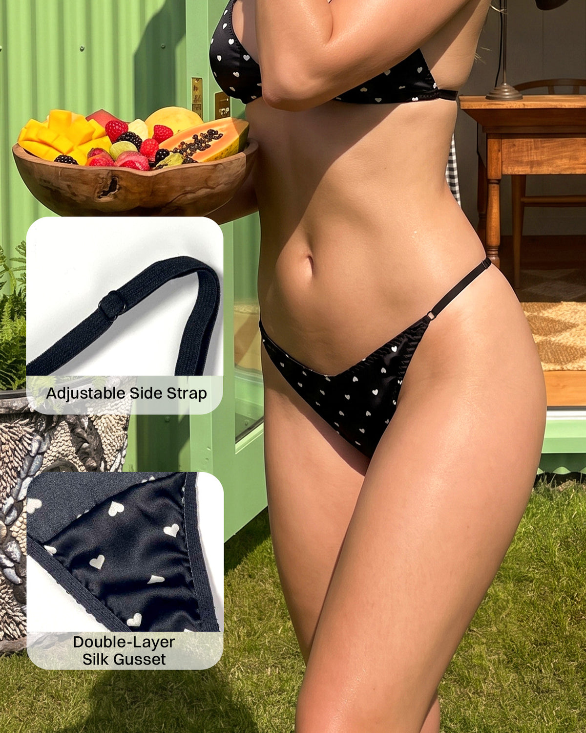 FEELITS THP01 midnight hearts V-front silk thong — details
