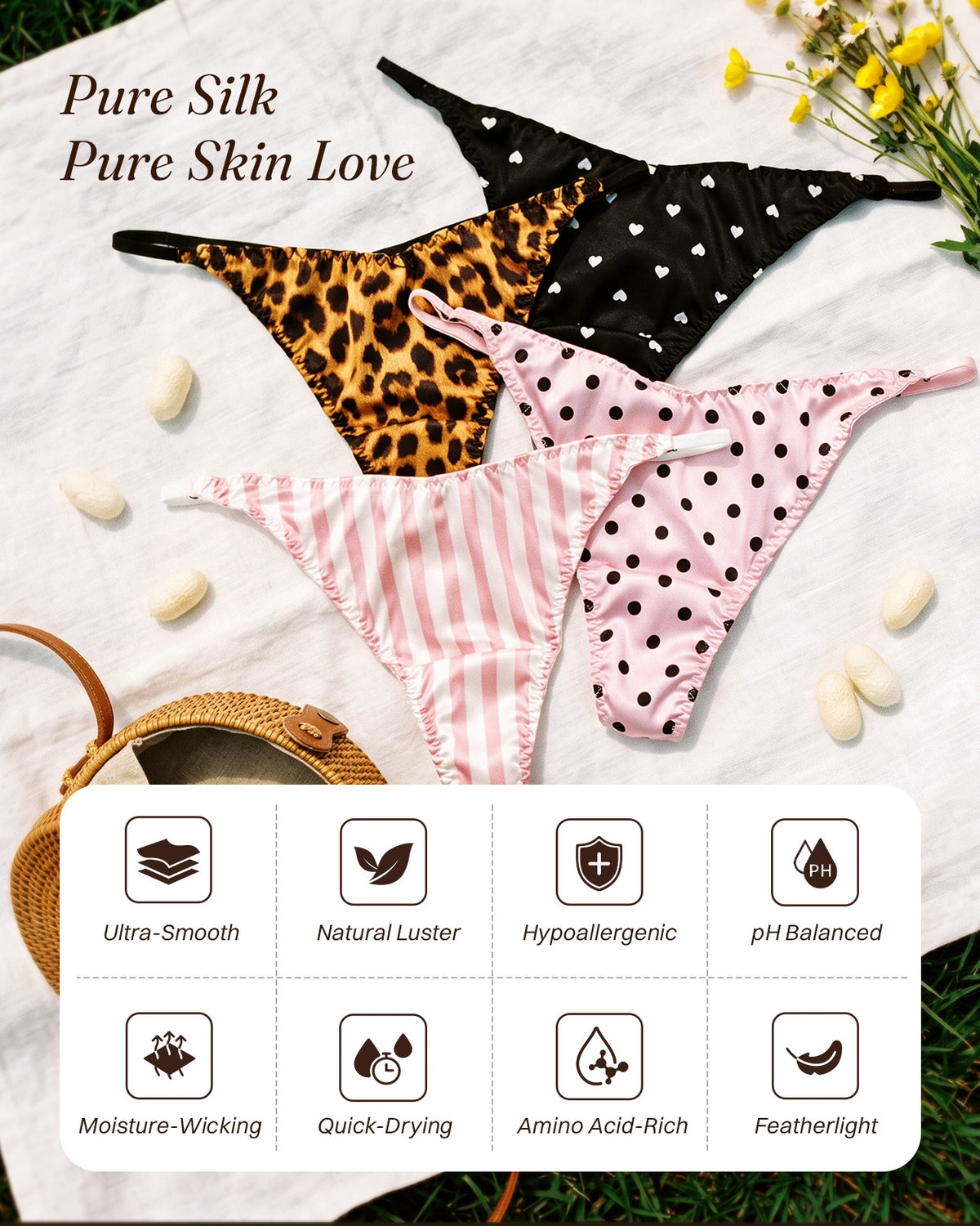 FEELITS THP01 printed silk thong features