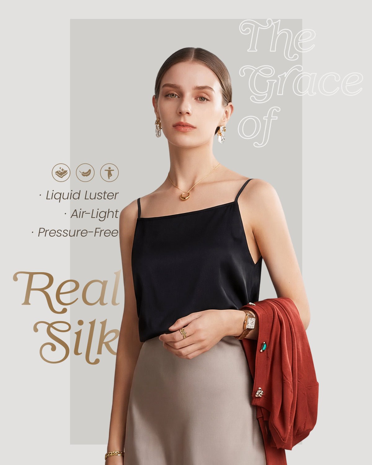 FEELITS TK07 22 Momme Mulberry Silk Tank Top – Square Neck Layering Cami with Adjustable Straps - FEELITS