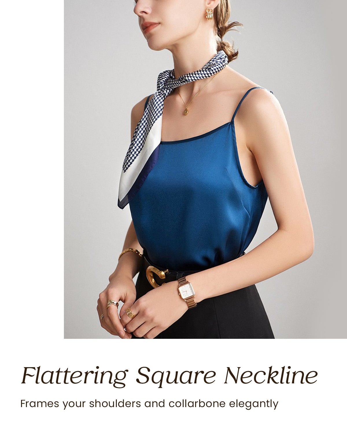 FEELITS TK07 22 Momme Mulberry Silk Tank Top – Square Neck Layering Cami with Adjustable Straps - FEELITS