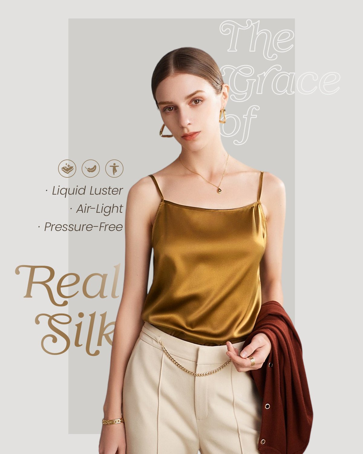 FEELITS TK07 22 Momme Mulberry Silk Tank Top – Square Neck Layering Cami with Adjustable Straps - FEELITS