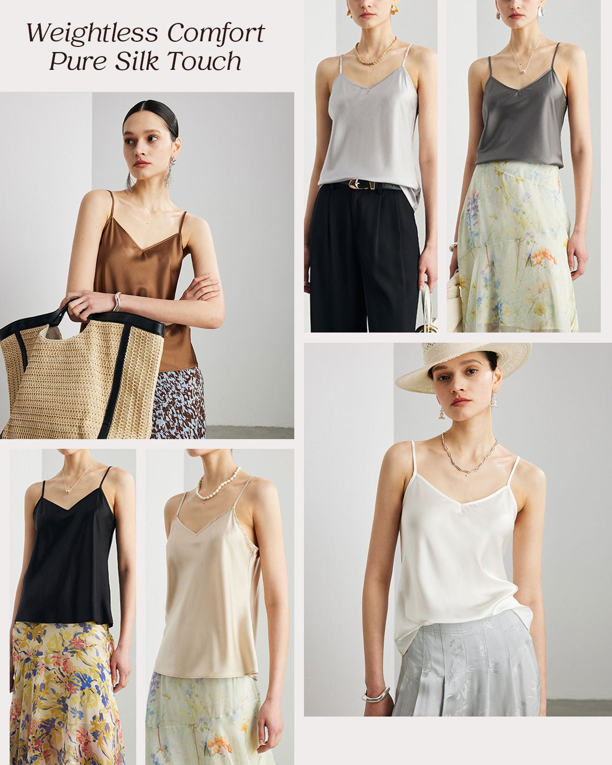FEELITS TK08 22 Momme Mulberry Silk Crop Top – V-Neck Camisole with Adjustable Spaghetti Straps - FEELITS