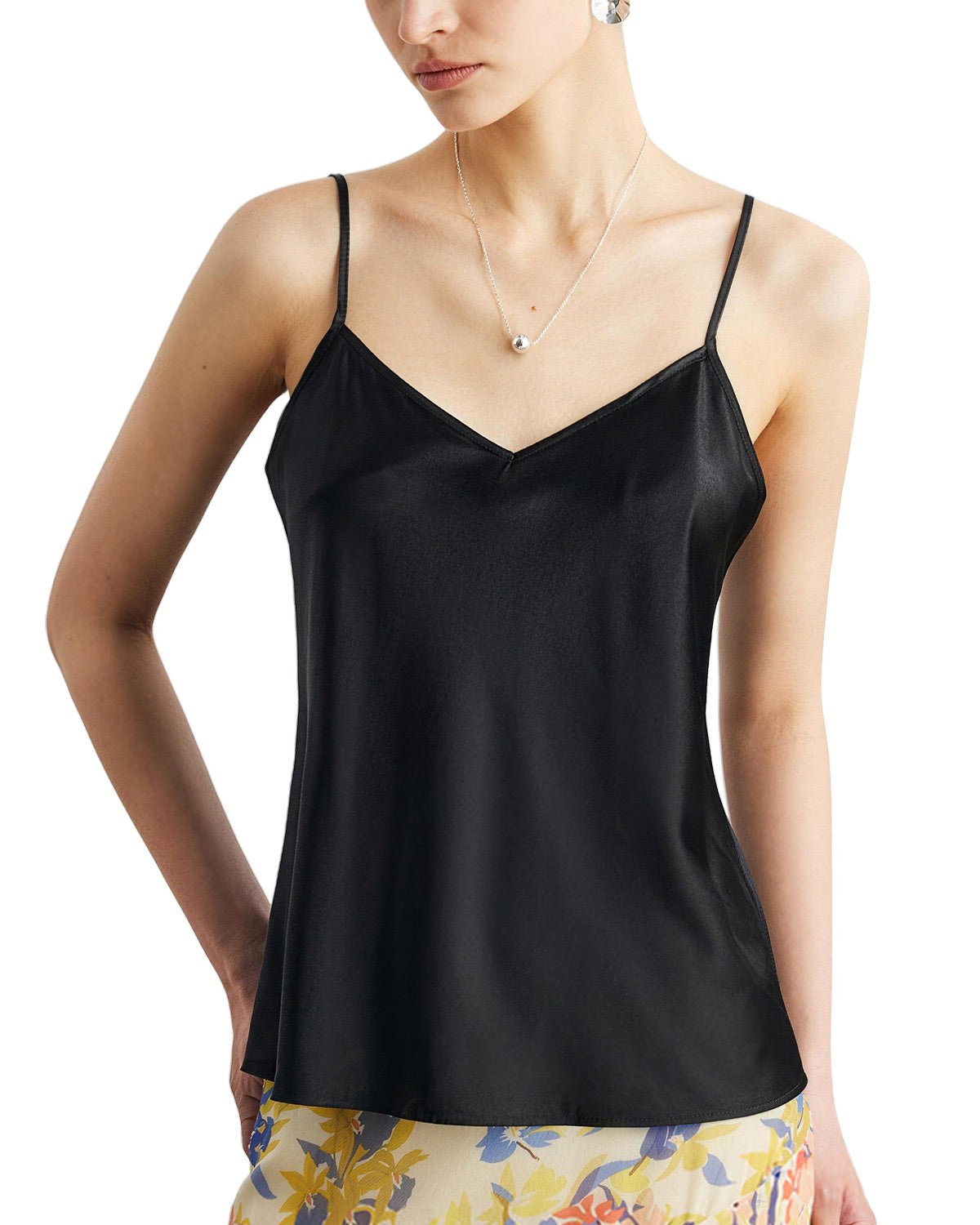 FEELITS TK08 22 Momme Mulberry Silk Crop Top – V-Neck Camisole with Adjustable Spaghetti Straps - FEELITS