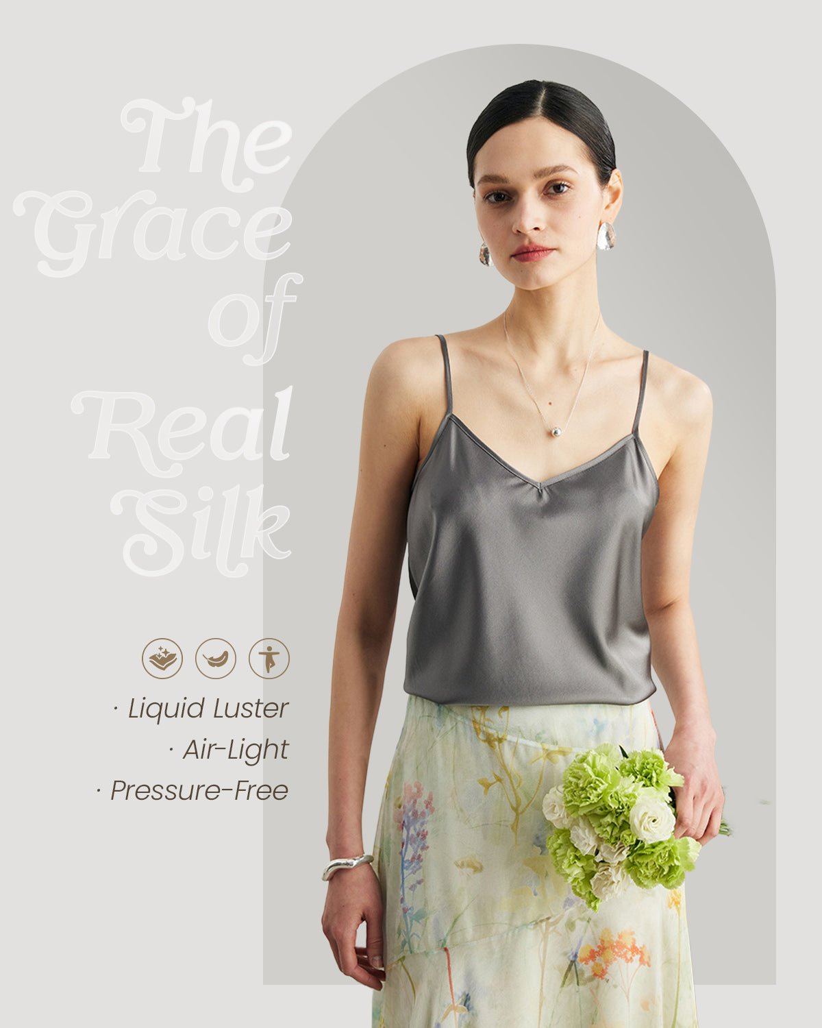 FEELITS TK08 22 Momme Mulberry Silk Crop Top – V-Neck Camisole with Adjustable Spaghetti Straps - FEELITS