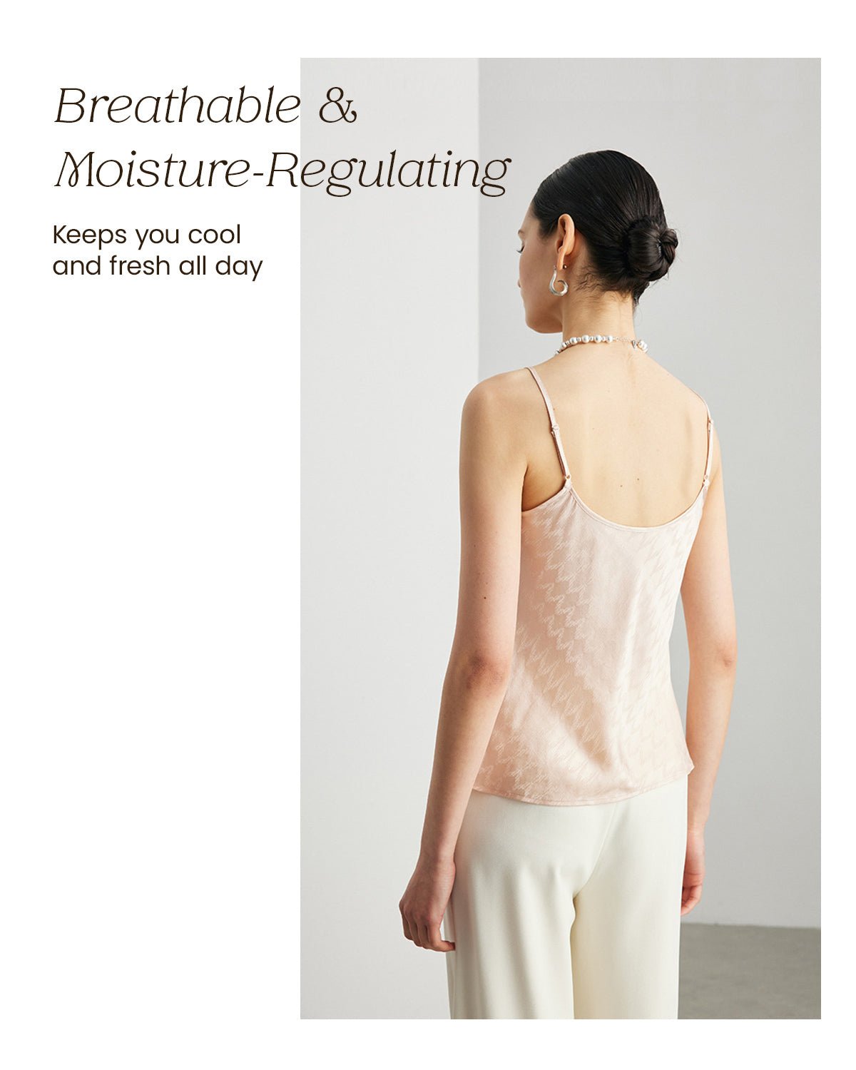 FEELITS TK09 22 Momme Jacquard Mulberry Silk Cami – V-Neck Tank Top with Adjustable Straps - FEELITS