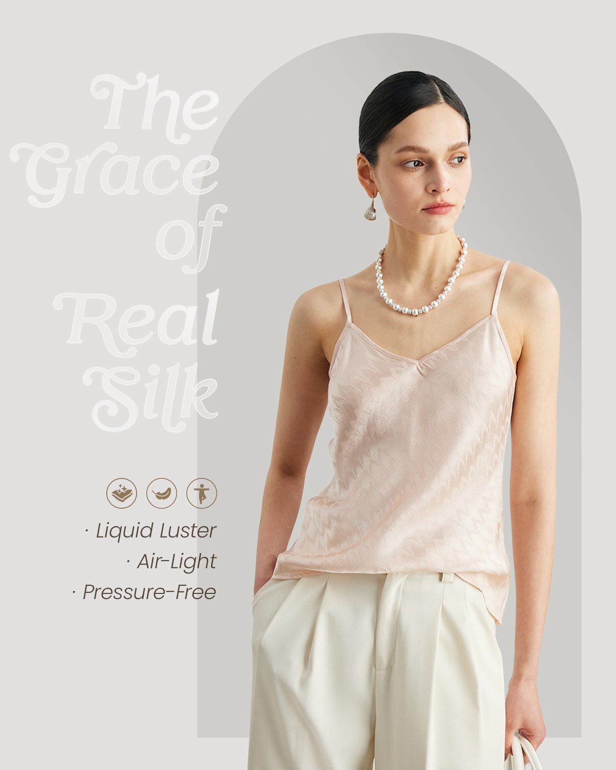 FEELITS TK09 22 Momme Jacquard Mulberry Silk Cami – V-Neck Tank Top with Adjustable Straps - FEELITS