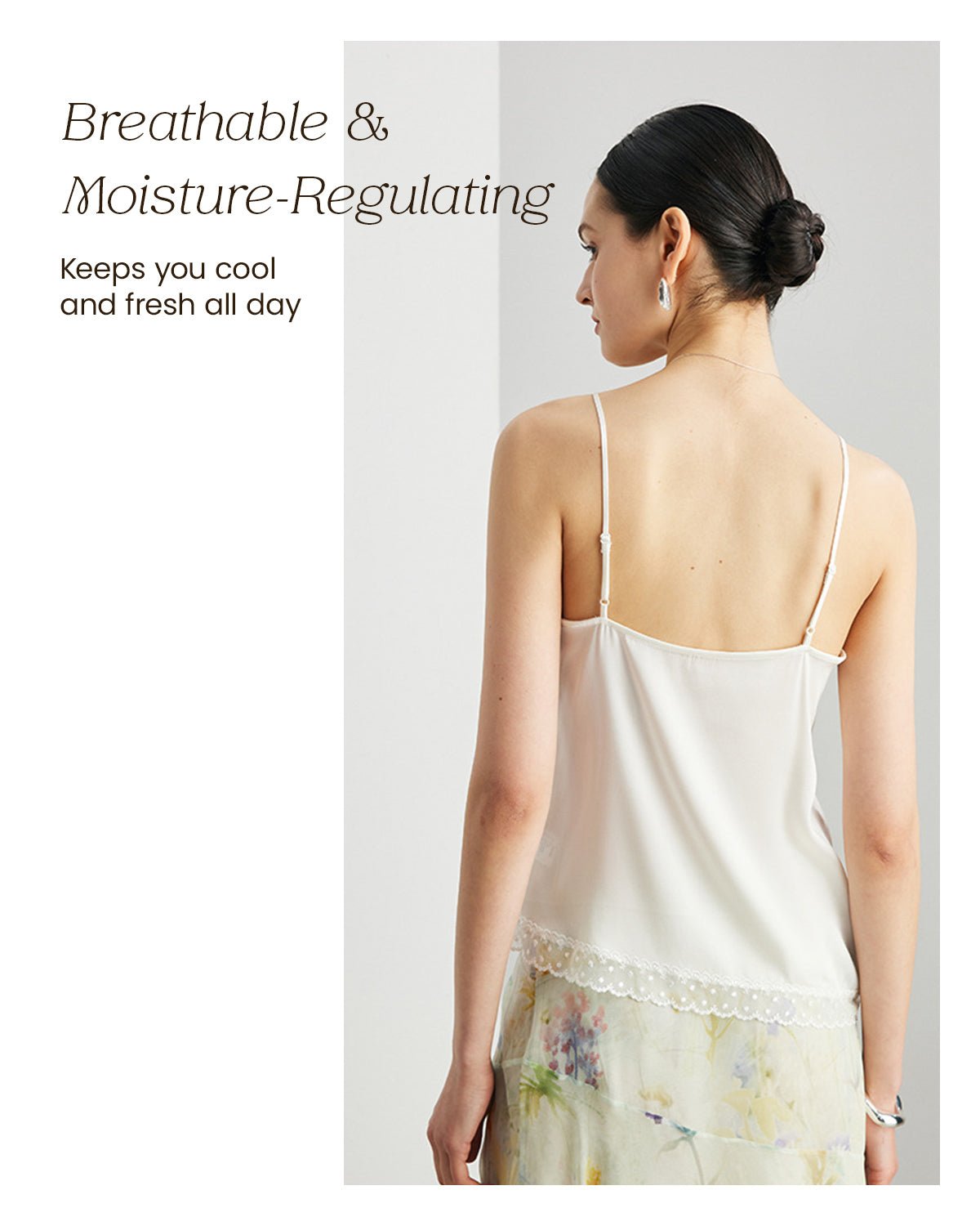 FEELITS TK10 22 Momme Mulberry Silk Crop Cami – Lace V-Neck Tank with Adjustable Spaghetti Straps - FEELITS