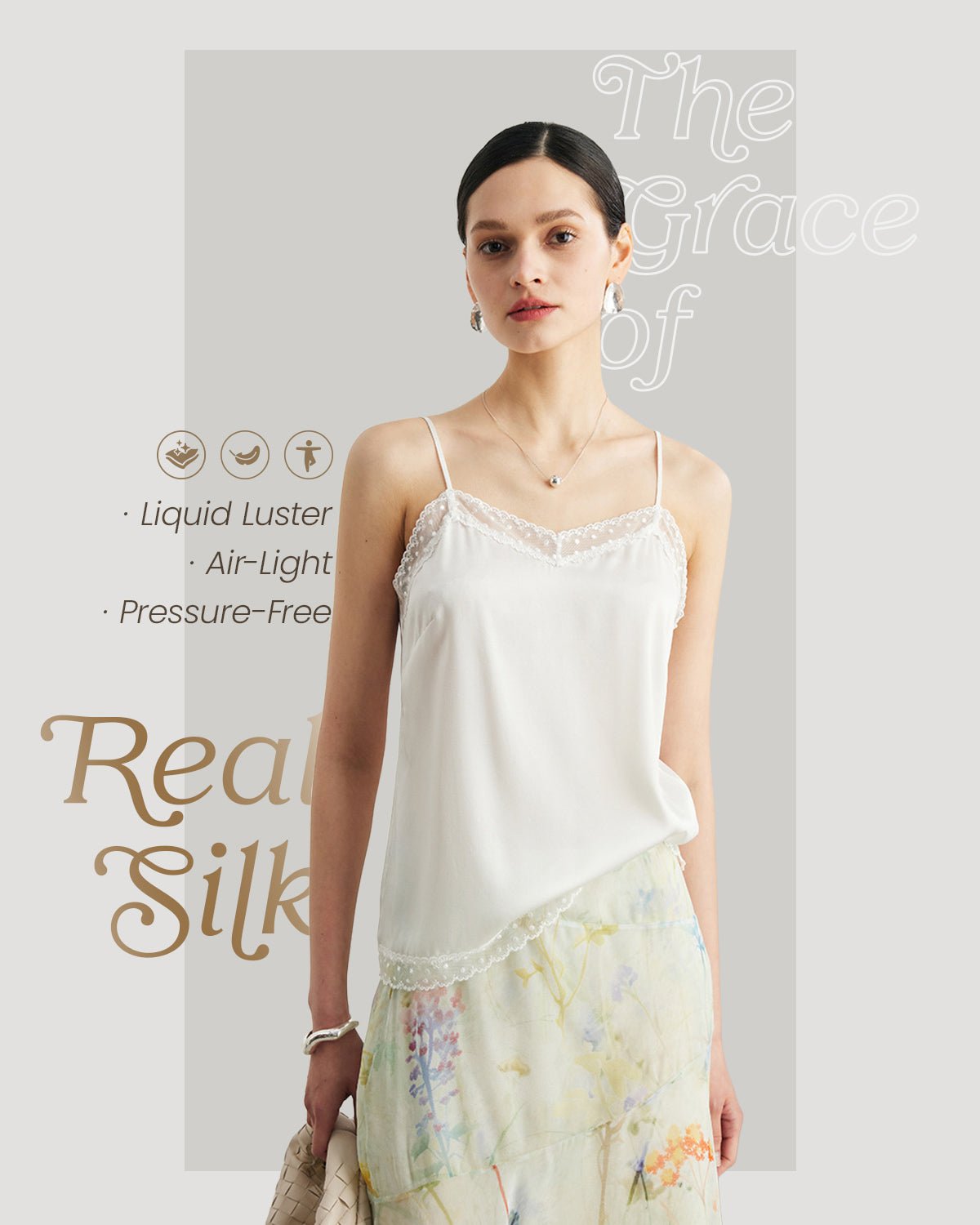 FEELITS TK10 22 Momme Mulberry Silk Crop Cami – Lace V-Neck Tank with Adjustable Spaghetti Straps - FEELITS