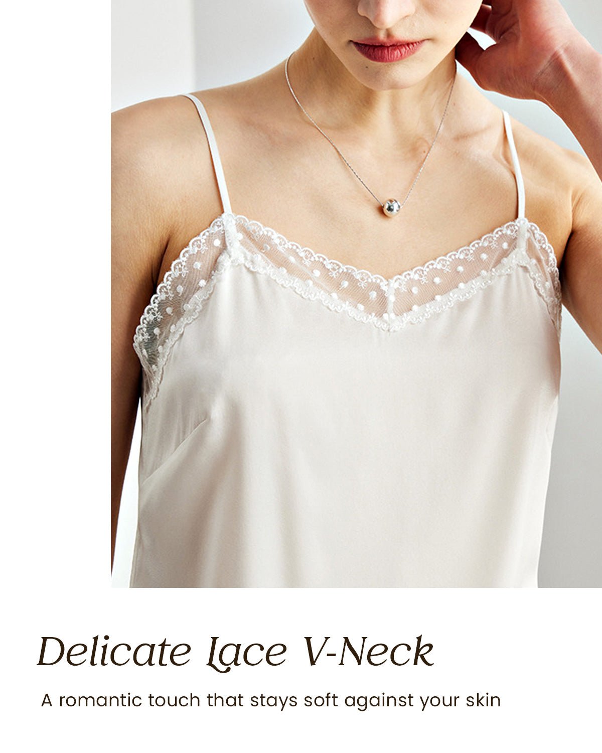 FEELITS TK10 22 Momme Mulberry Silk Crop Cami – Lace V-Neck Tank with Adjustable Spaghetti Straps - FEELITS