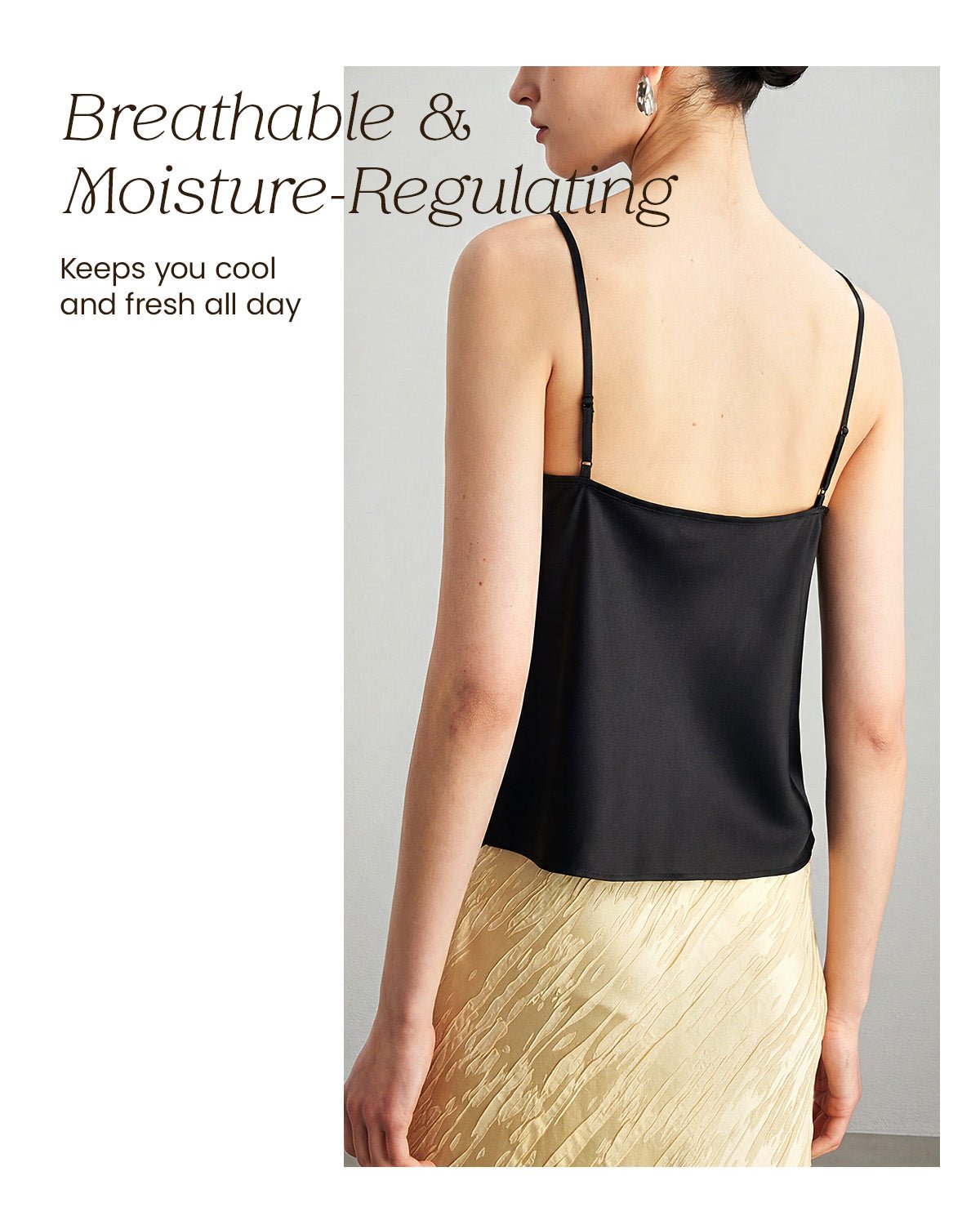FEELITS TK11 22 Momme Mulberry Silk Cami – Cowl Neck Lace-Trim Tank with Adjustable Spaghetti Straps - FEELITS