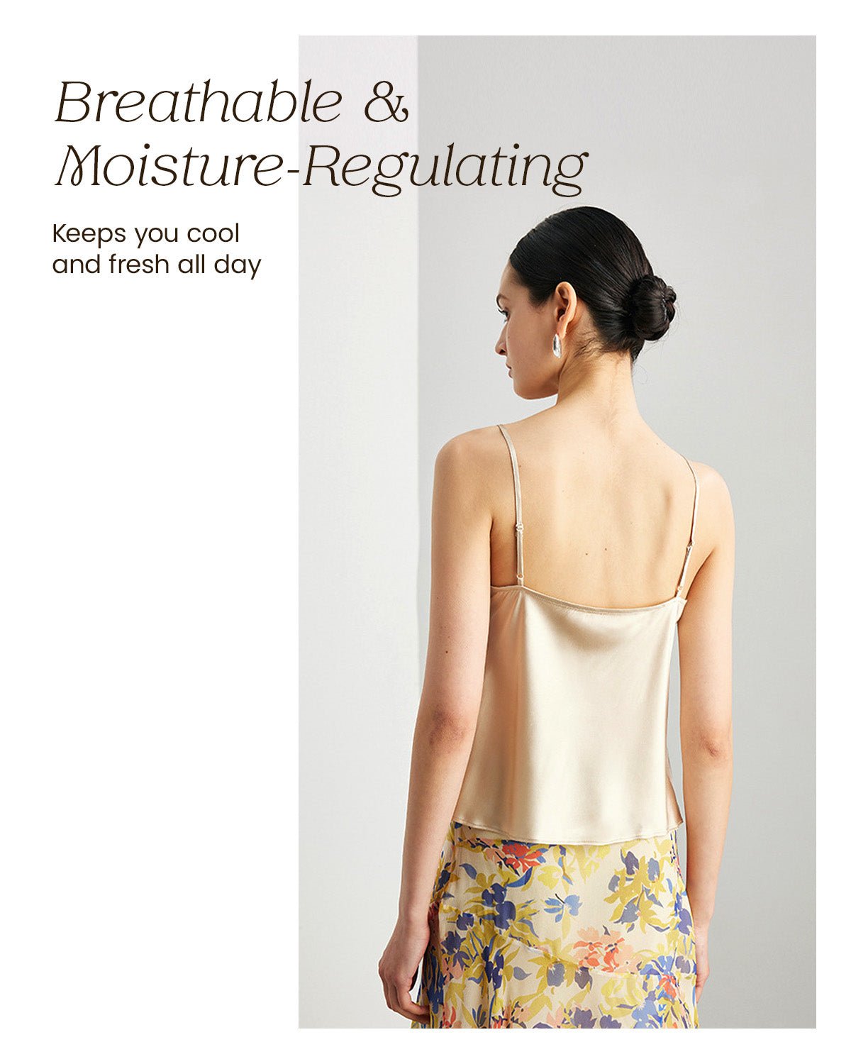 FEELITS TK11 22 Momme Mulberry Silk Cami – Cowl Neck Lace-Trim Tank with Adjustable Spaghetti Straps - FEELITS