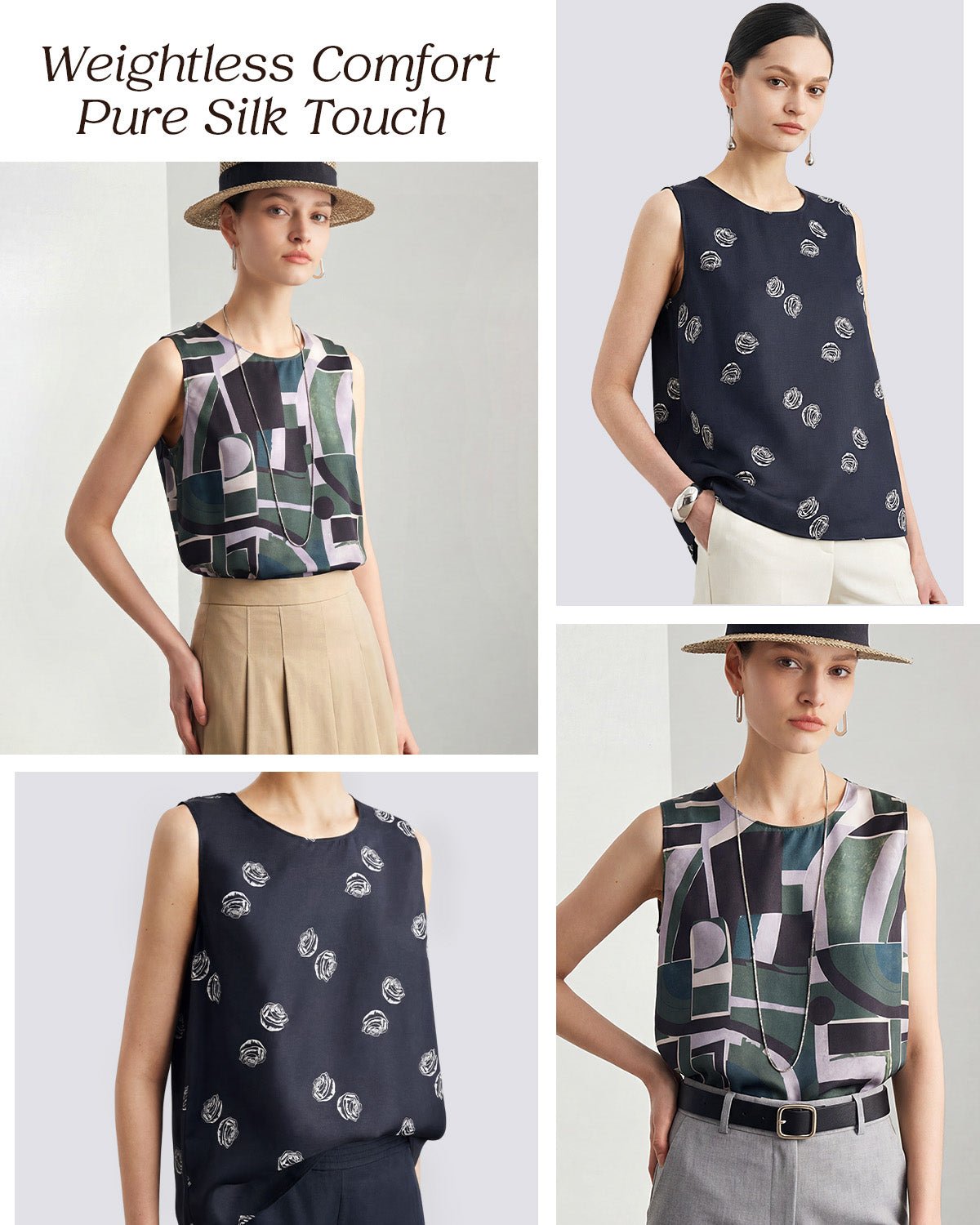 FEELITS TK12 22 Momme Mulberry Silk Tank Top – Crew Neck Sleeveless Cami, Loose Fit - FEELITS