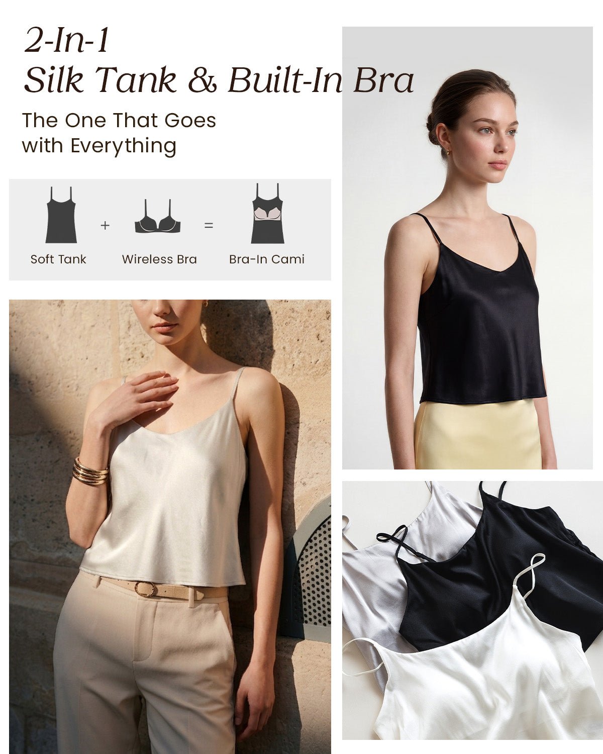22 Momme Silk Built-In Bra Camisole | FEELITS