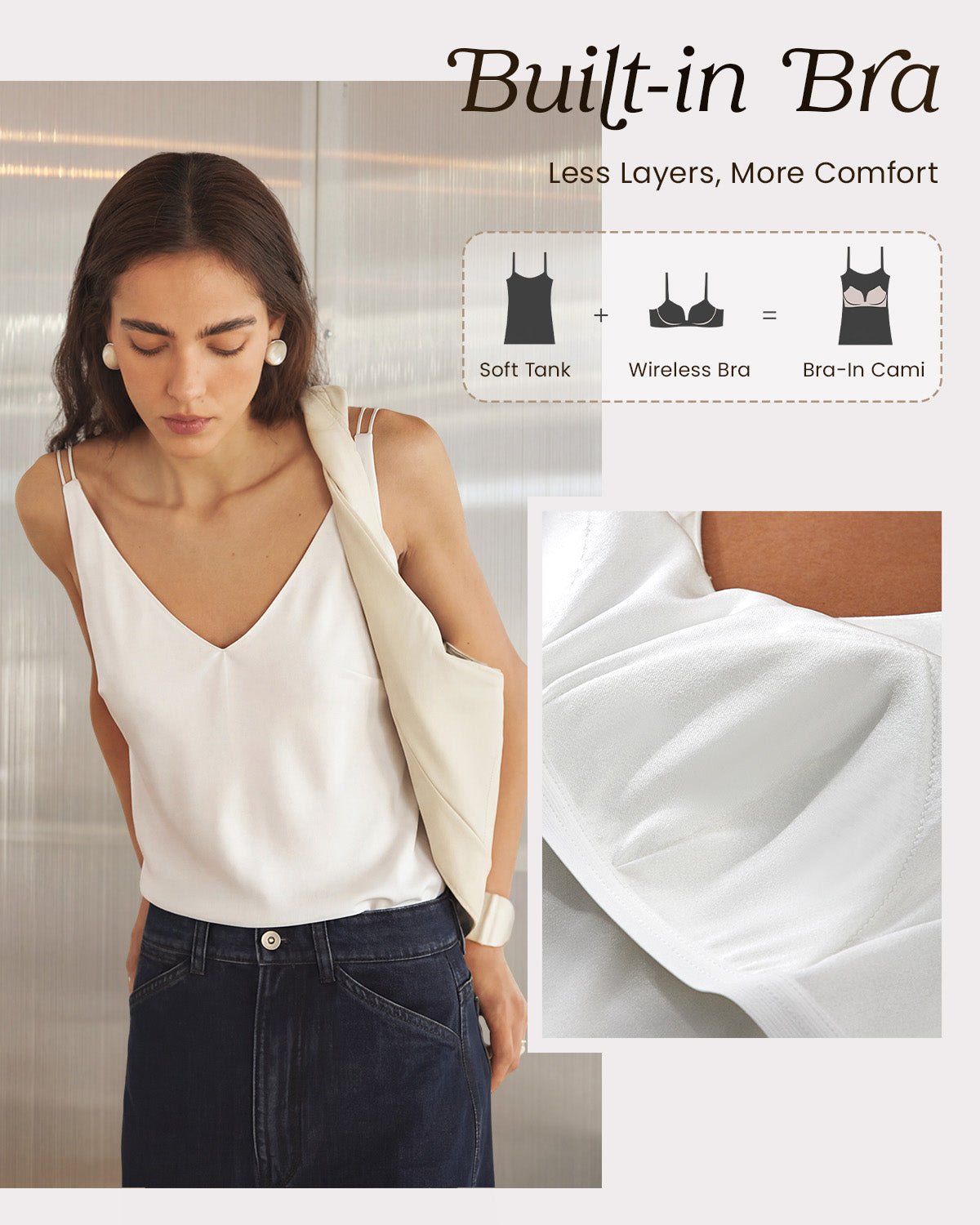 FEELITS TK17 22 Momme Silk Built-In Bra V-Neck Camisole - FEELITS