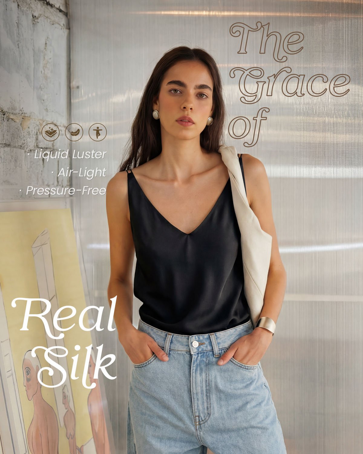 FEELITS TK17 22 Momme Silk Built-In Bra V-Neck Camisole - FEELITS