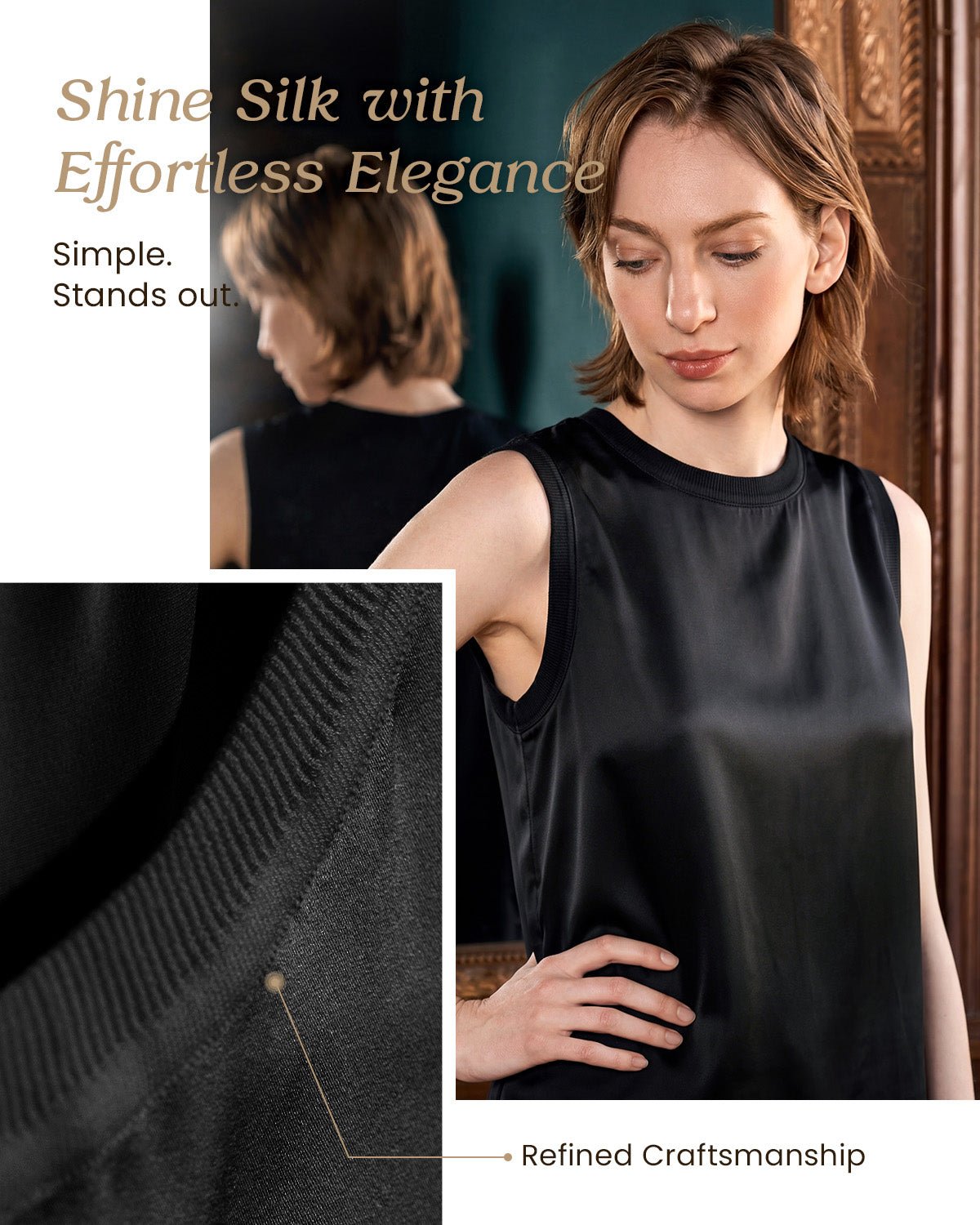 FEELITS TK22 22 Momme Silk Crew Neck Tank Top - FEELITS