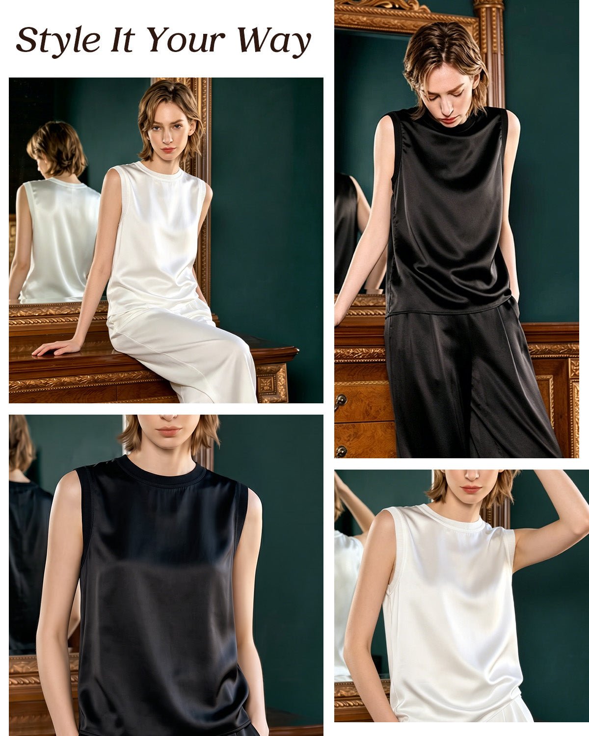 FEELITS TK22 22 Momme Silk Crew Neck Tank Top - FEELITS