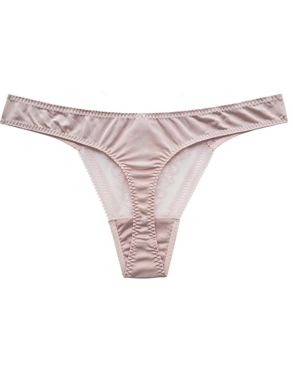 FEELITS Women’s 100% Mulberry Silk Thong – Low - Rise Seamless T - Back Panties with Sheer Lace, Sexy Yoga Underwear - FEELITS