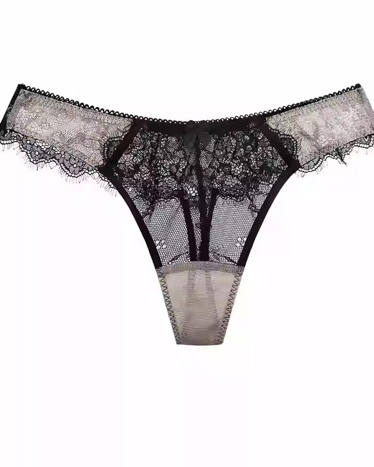 FEELITS Women’s 100% Mulberry Silk Thong Panties – Sheer Mesh & Lace, Low - Rise Seamless Sexy Underwear - FEELITS