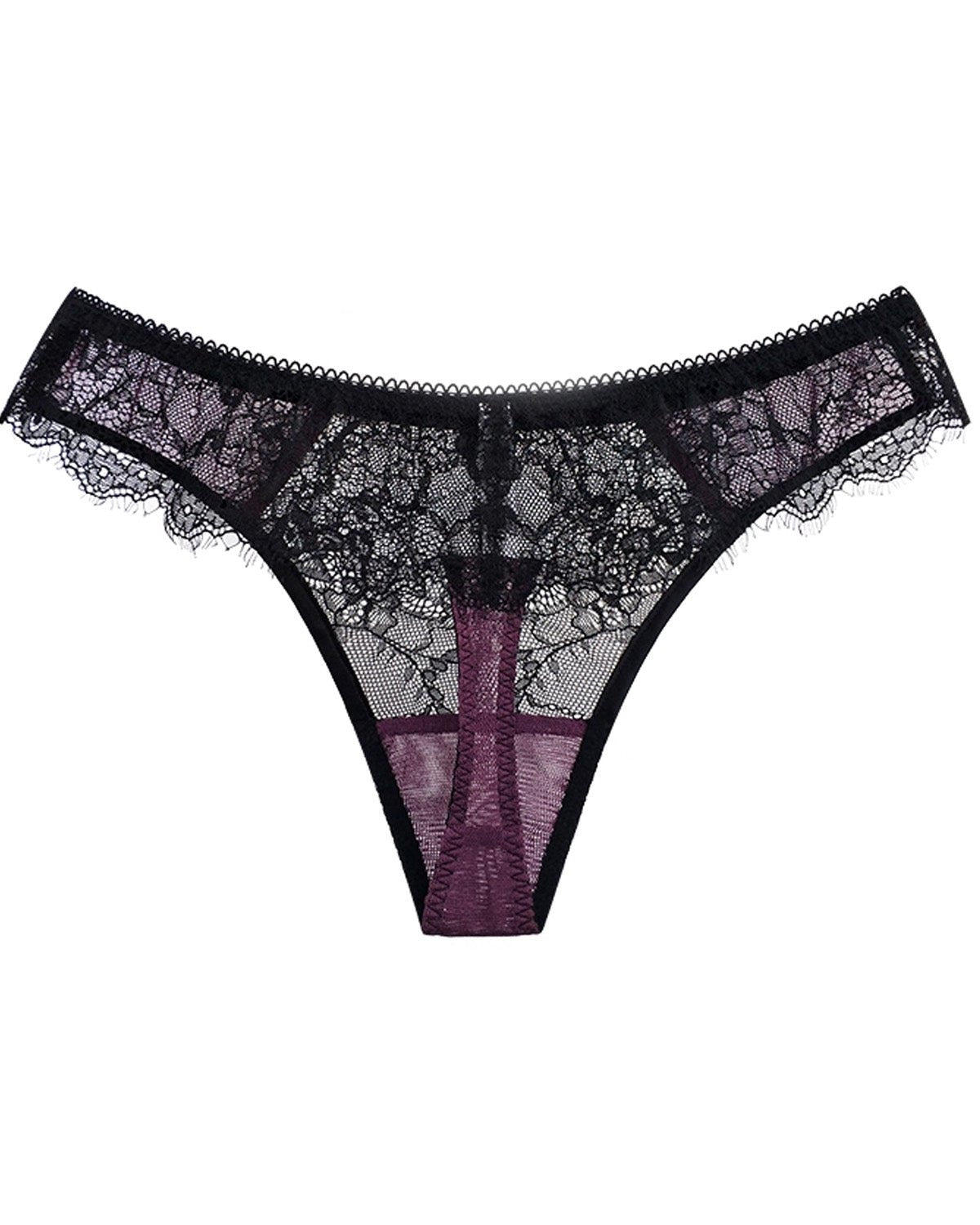 FEELITS Women’s 100% Mulberry Silk Thong Panties – Sheer Mesh & Lace, Low - Rise Seamless Sexy Underwear - FEELITS
