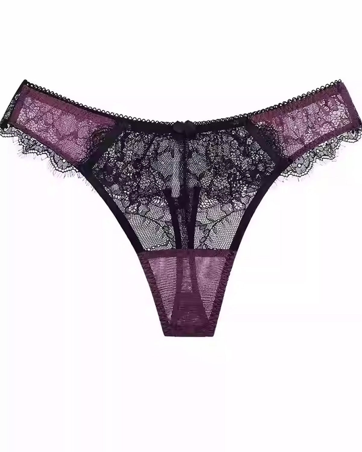 FEELITS Women’s 100% Mulberry Silk Thong Panties – Sheer Mesh & Lace, Low - Rise Seamless Sexy Underwear - FEELITS