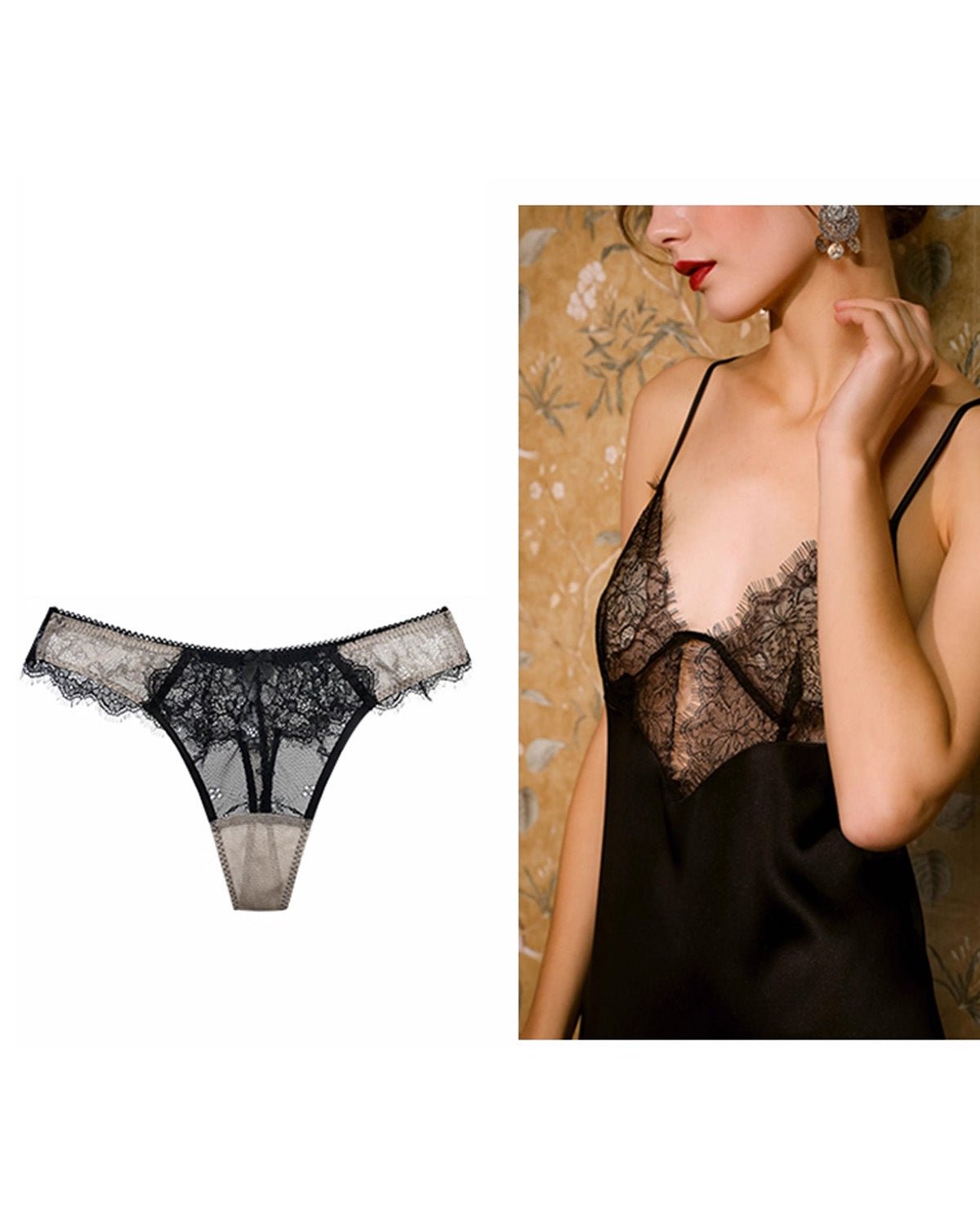 FEELITS Women’s 100% Mulberry Silk Thong Panties – Sheer Mesh & Lace, Low - Rise Seamless Sexy Underwear - FEELITS