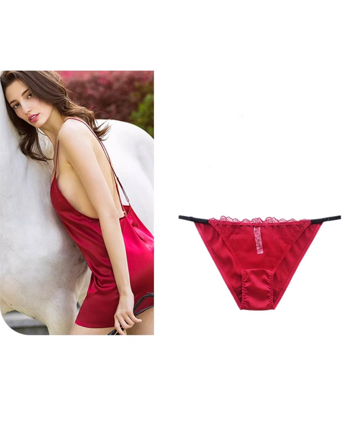 FEELITS Women’s Mulberry Silk Bikini Panties – Low - Rise Adjustable Lace Strap, Sheer Hollow - Out Sexy Underwear - FEELITS