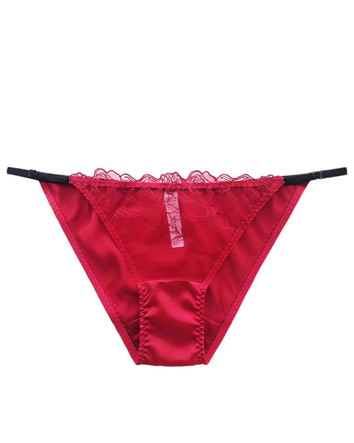 FEELITS Women’s Mulberry Silk Bikini Panties – Low - Rise Adjustable Lace Strap, Sheer Hollow - Out Sexy Underwear - FEELITS