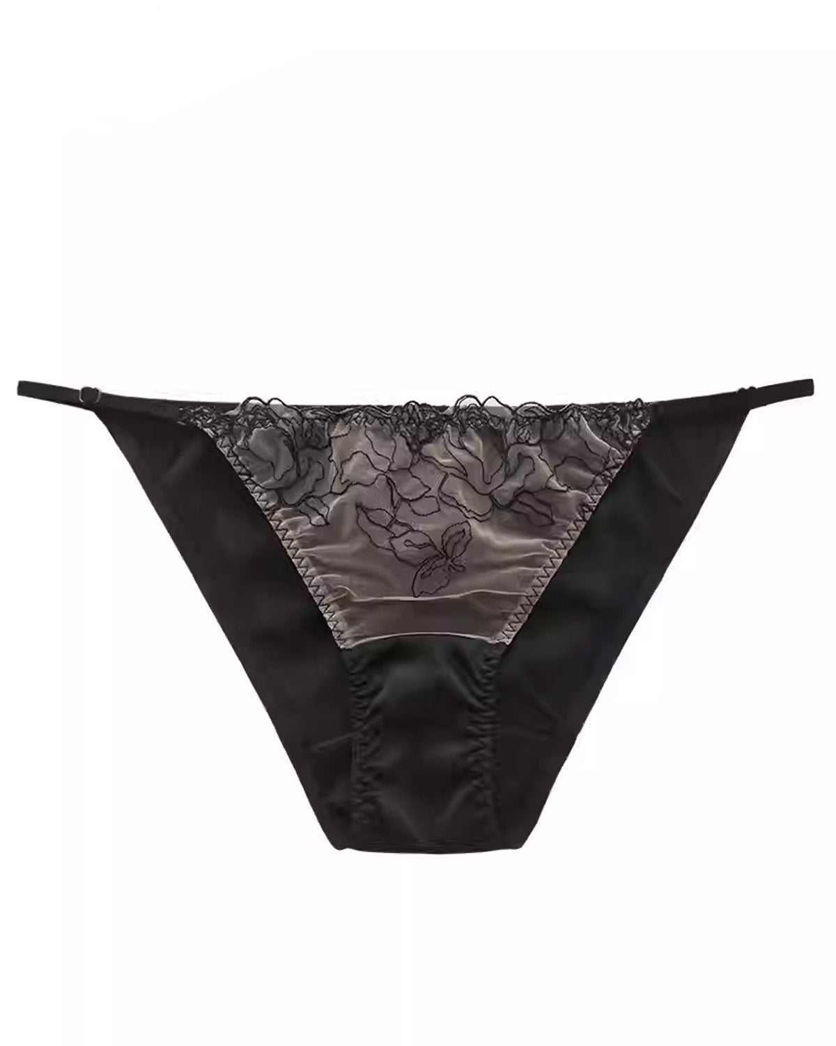 FEELITS Women’s Mulberry Silk Bikini Panties – Low - Rise Adjustable Lace Strap, Sheer Hollow - Out Sexy Underwear - FEELITS