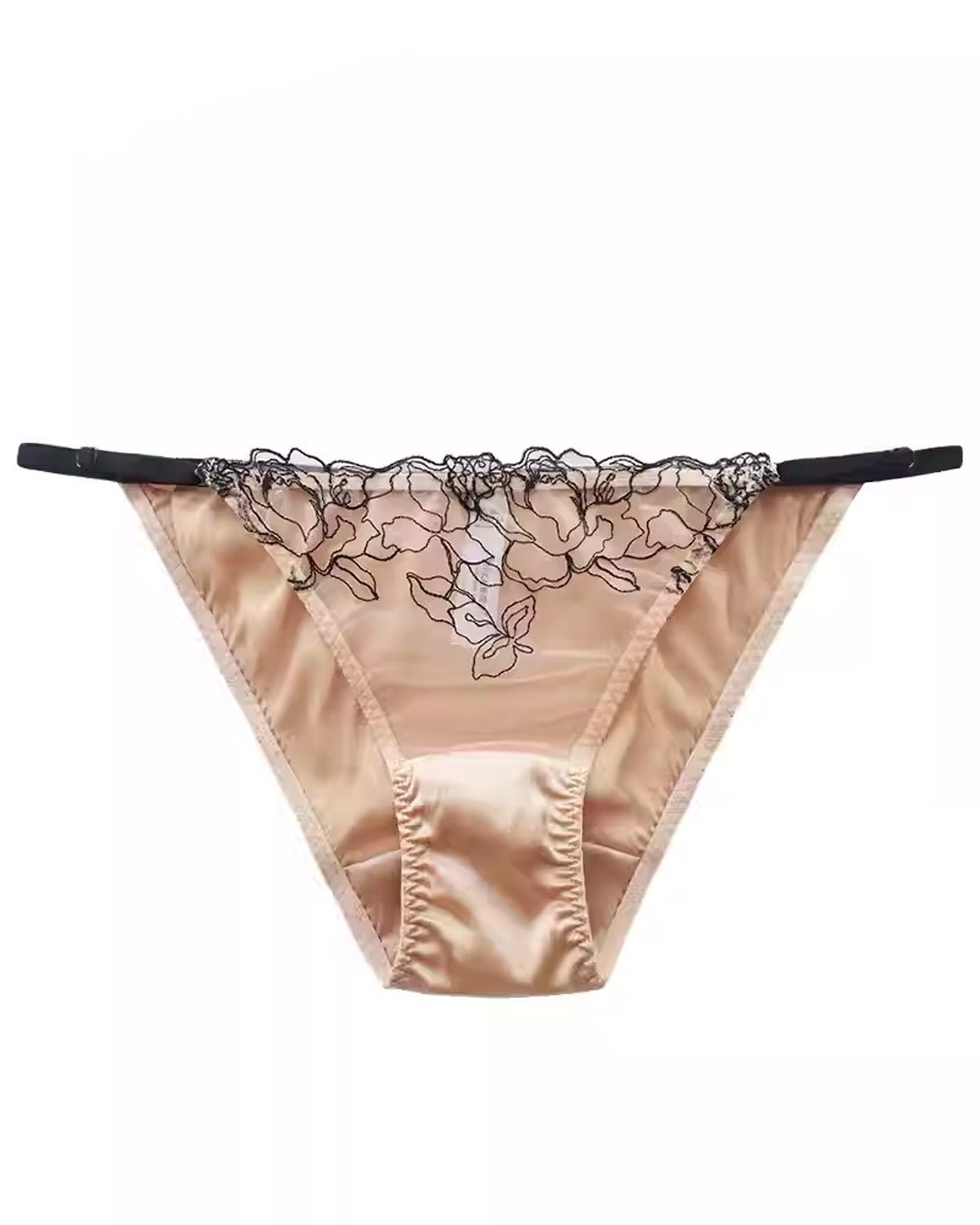 FEELITS Women’s Mulberry Silk Bikini Panties – Low - Rise Adjustable Lace Strap, Sheer Hollow - Out Sexy Underwear - FEELITS