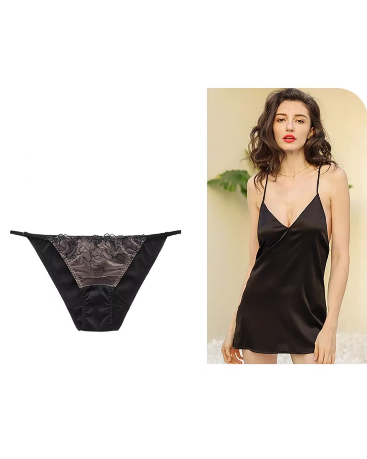 FEELITS Women’s Mulberry Silk Bikini Panties – Low - Rise Adjustable Lace Strap, Sheer Hollow - Out Sexy Underwear - FEELITS