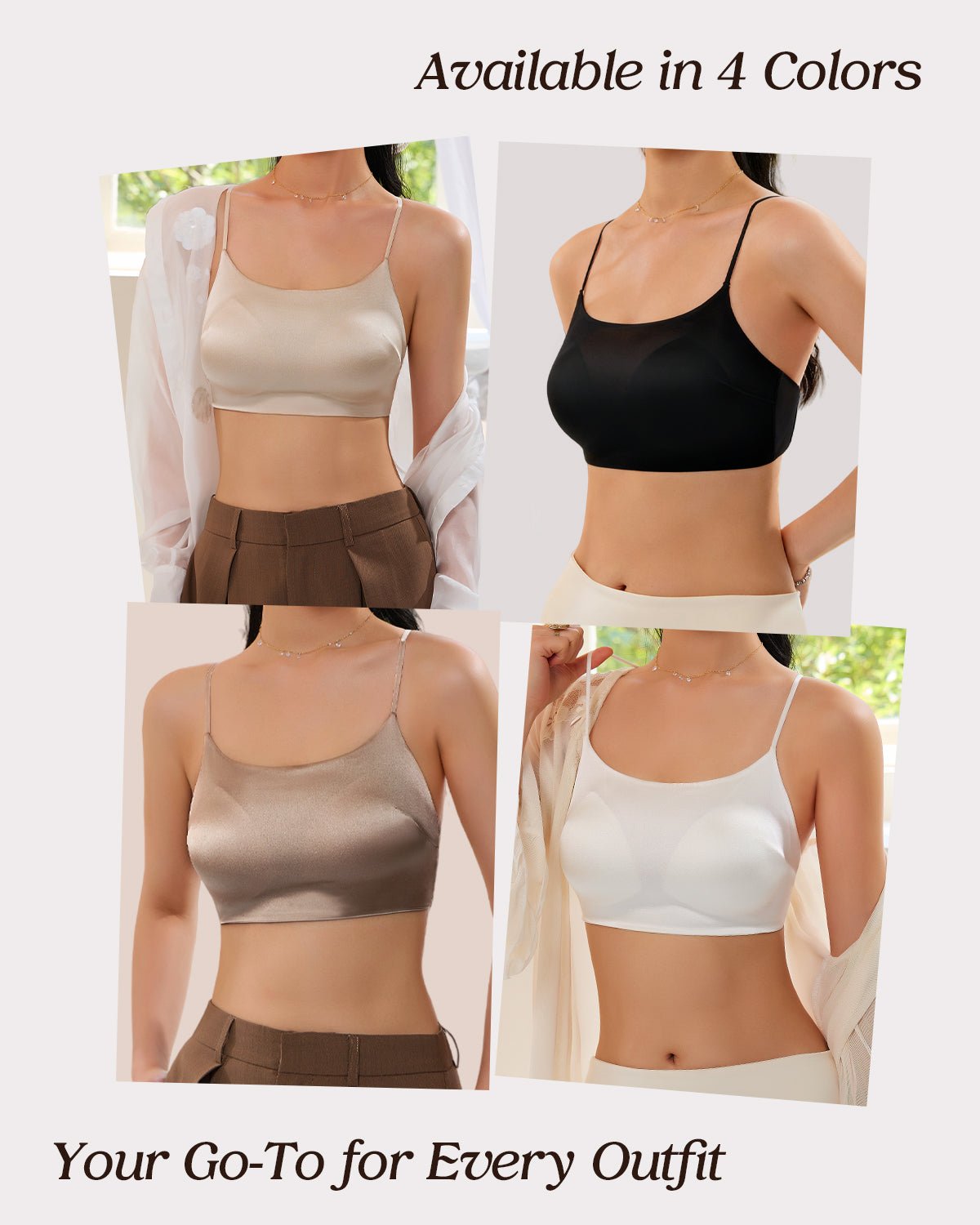 FEELITS Women's Mulberry Silk Tank Top - 22 Momme Silk Crop Top with Adjustable Spaghetti Straps, Basic Cami Shirt - FEELITS