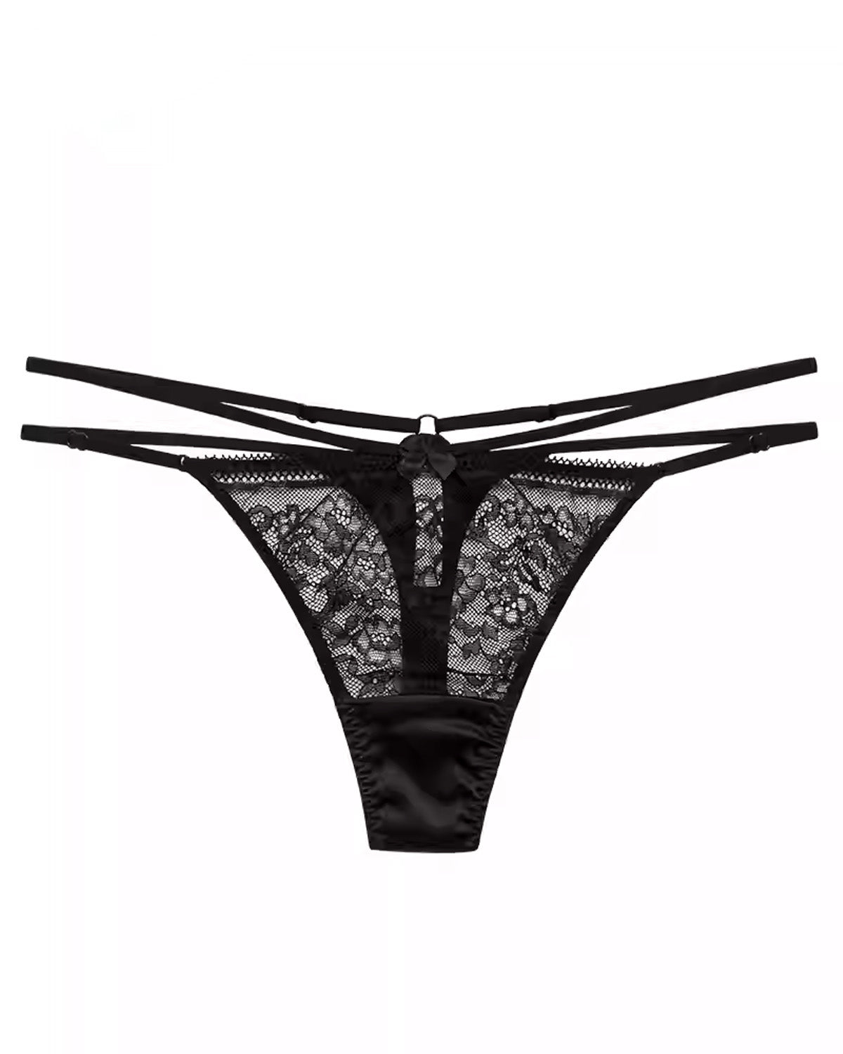 FEELITS Women’s Mulberry Silk Thong Panties – Low - Rise Adjustable Lace Strap, Sheer Hollow - Out Sexy Underwear - FEELITS