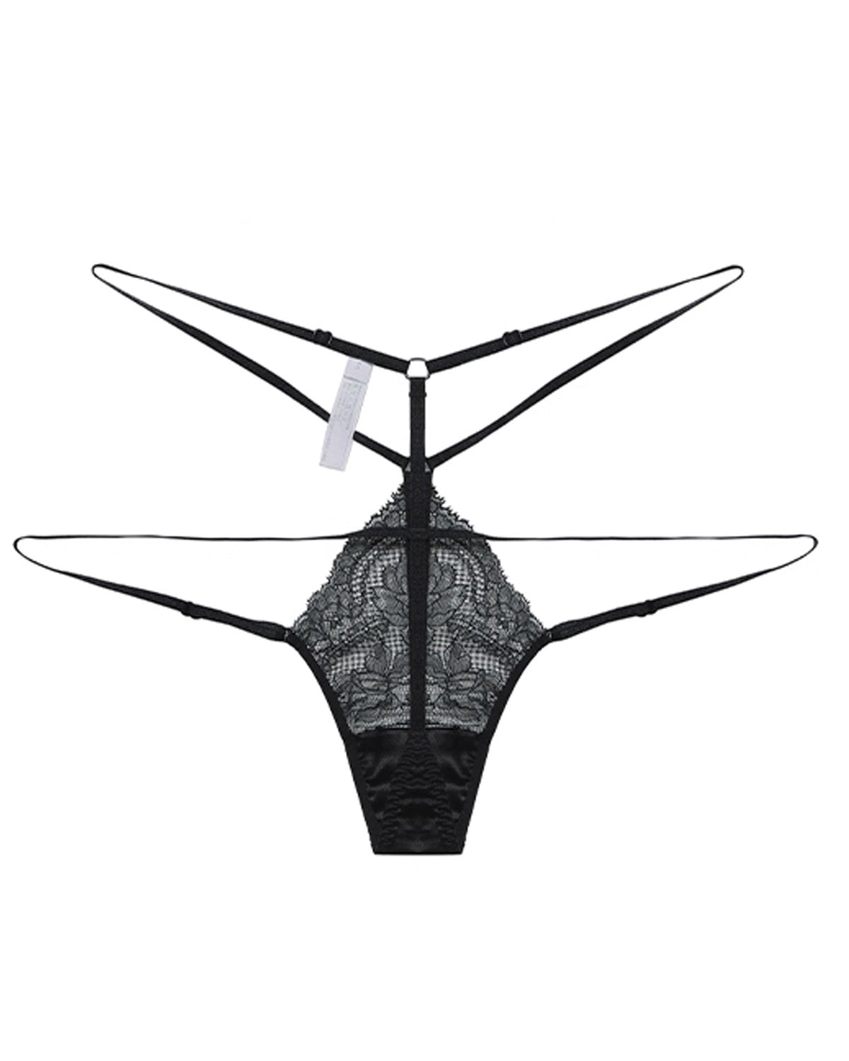 FEELITS Women’s Mulberry Silk Thong Panties – Low - Rise Adjustable Lace Strap, Sheer Hollow - Out Sexy Underwear - FEELITS