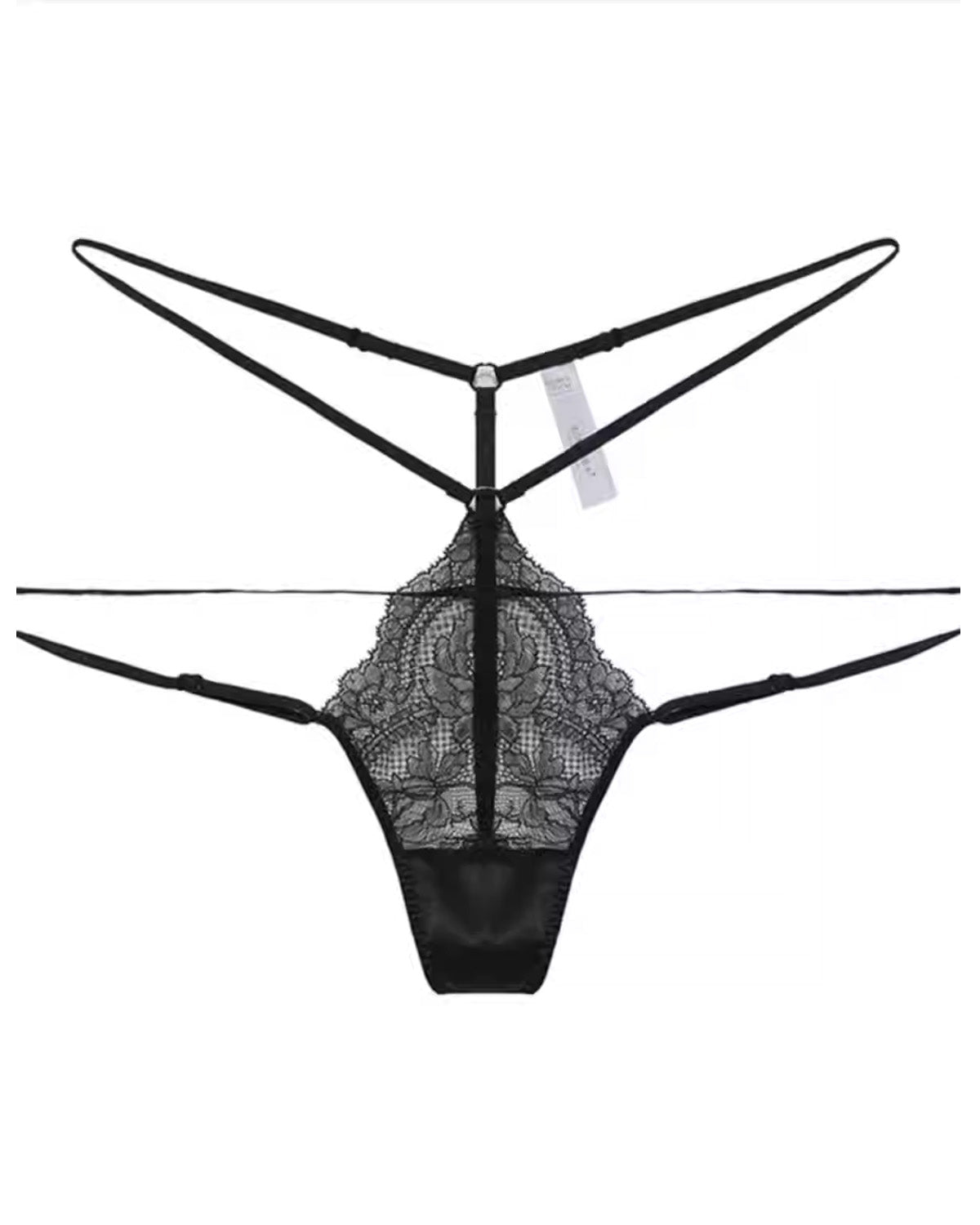 FEELITS Women’s Mulberry Silk Thong Panties – Low - Rise Adjustable Lace Strap, Sheer Hollow - Out Sexy Underwear - FEELITS