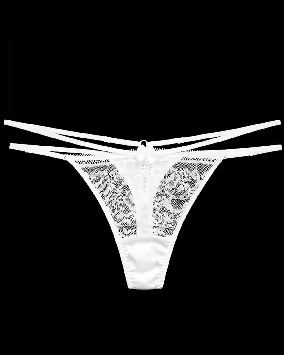 FEELITS Women’s Mulberry Silk Thong Panties – Low - Rise Adjustable Lace Strap, Sheer Hollow - Out Sexy Underwear - FEELITS