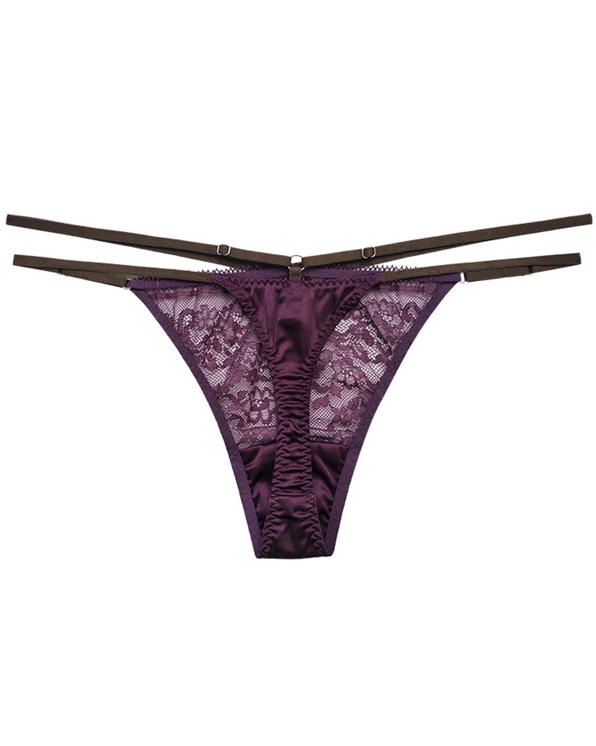 FEELITS Women’s Mulberry Silk Thong Panties – Low - Rise Adjustable Lace Strap, Sheer Hollow - Out Sexy Underwear - FEELITS