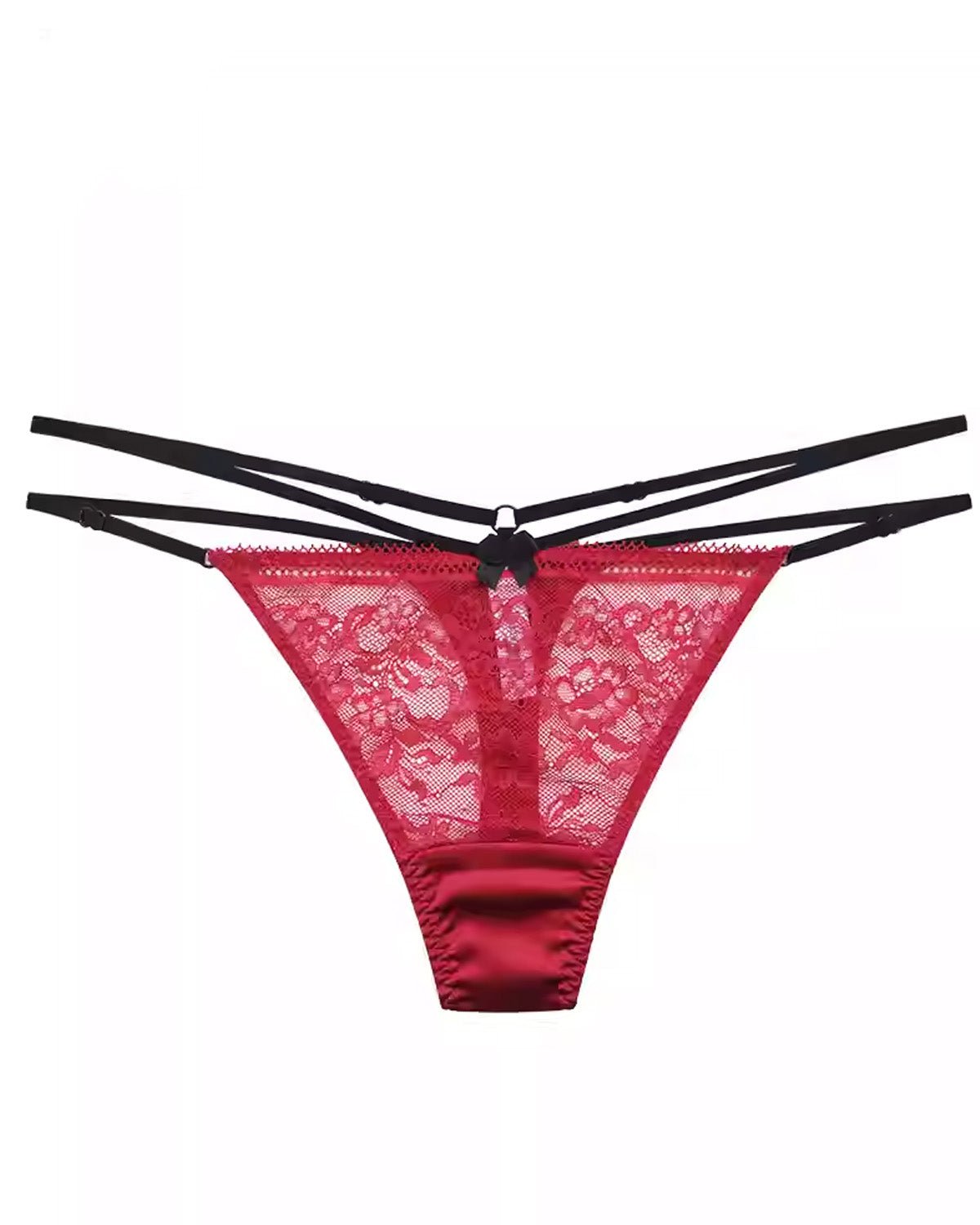 FEELITS Women’s Mulberry Silk Thong Panties – Low - Rise Adjustable Lace Strap, Sheer Hollow - Out Sexy Underwear - FEELITS