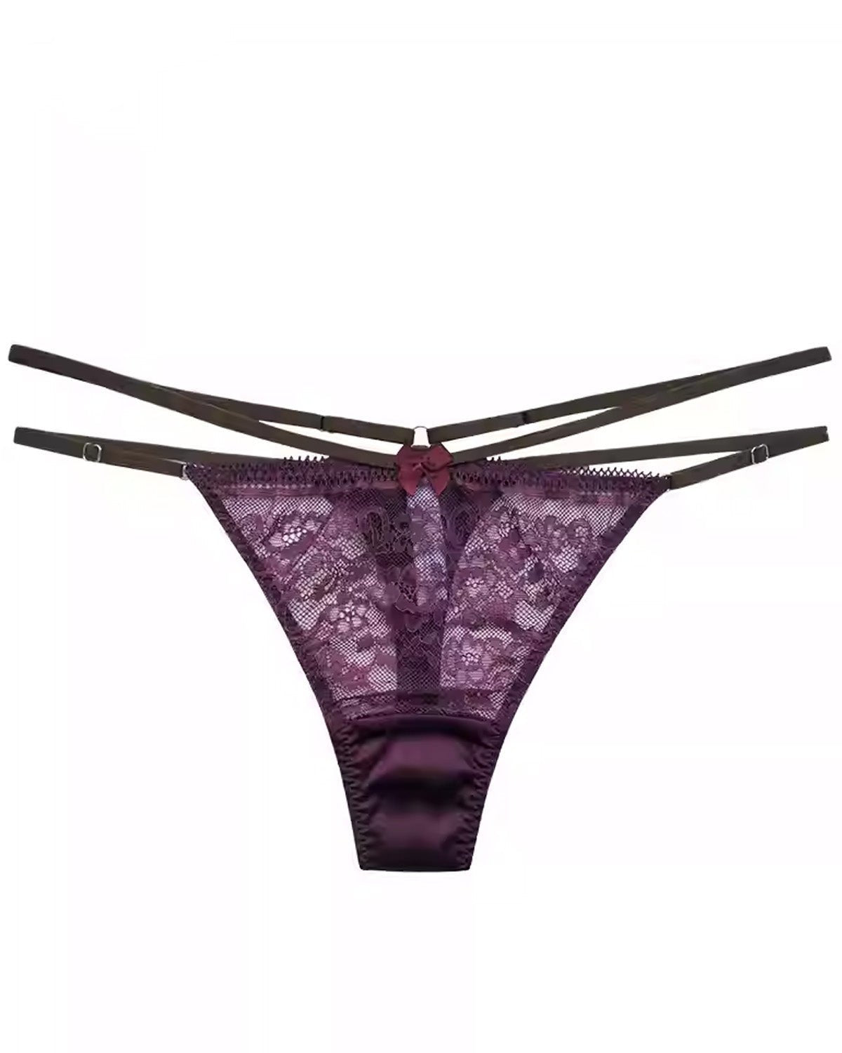 FEELITS Women’s Mulberry Silk Thong Panties – Low - Rise Adjustable Lace Strap, Sheer Hollow - Out Sexy Underwear - FEELITS