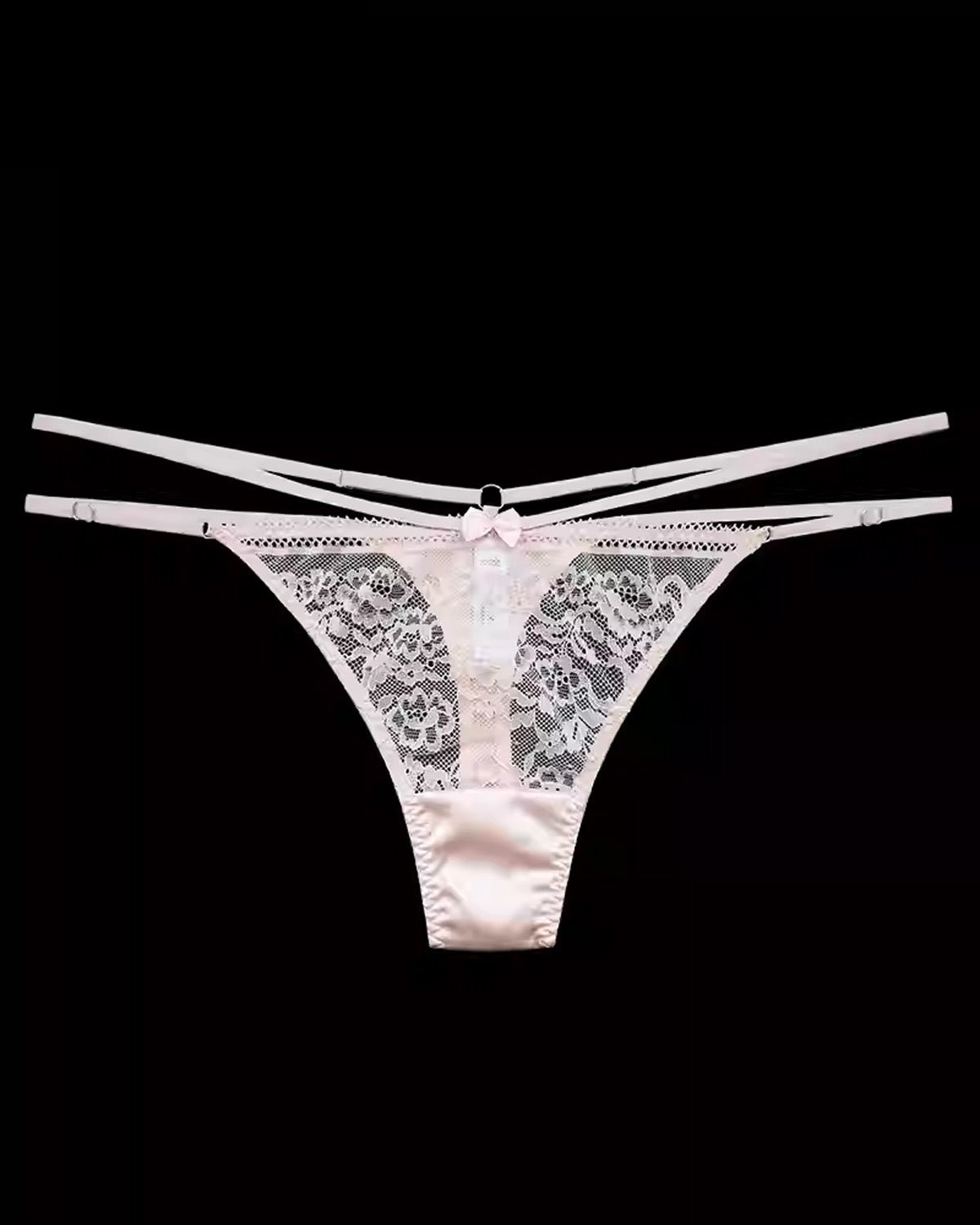 FEELITS Women’s Mulberry Silk Thong Panties – Low - Rise Adjustable Lace Strap, Sheer Hollow - Out Sexy Underwear - FEELITS