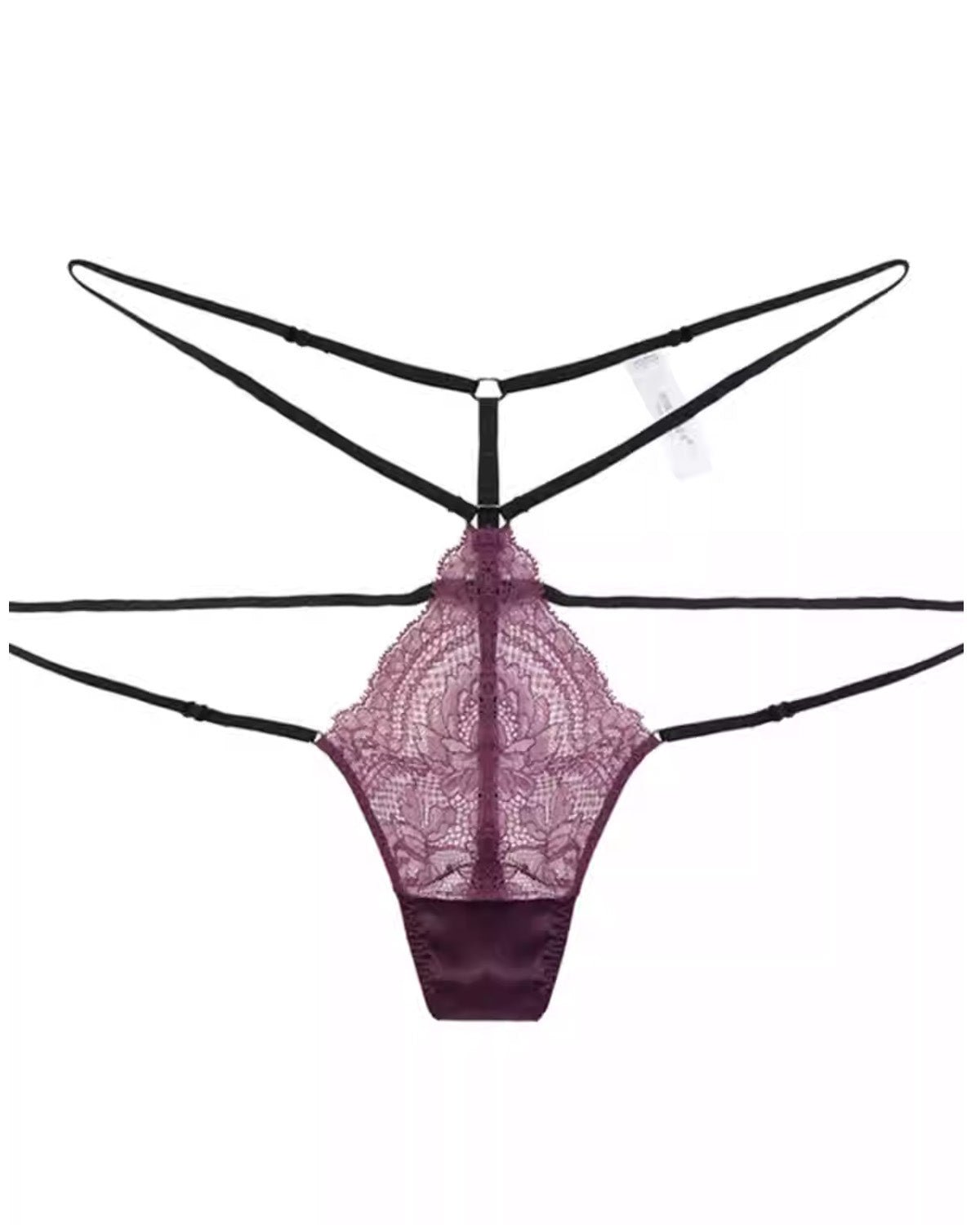 FEELITS Women’s Mulberry Silk Thong Panties – Low - Rise Adjustable Lace Strap, Sheer Hollow - Out Sexy Underwear - FEELITS