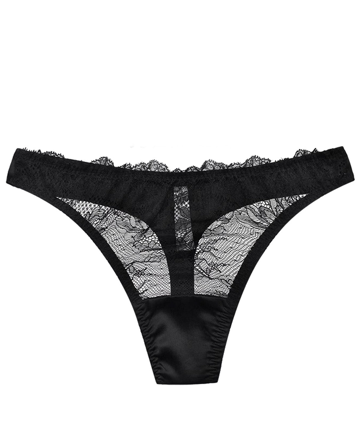 FEELITS Women’s Mulberry Silk Thong Panties, Sheer Hollow - Out Sexy Underwear - FEELITS