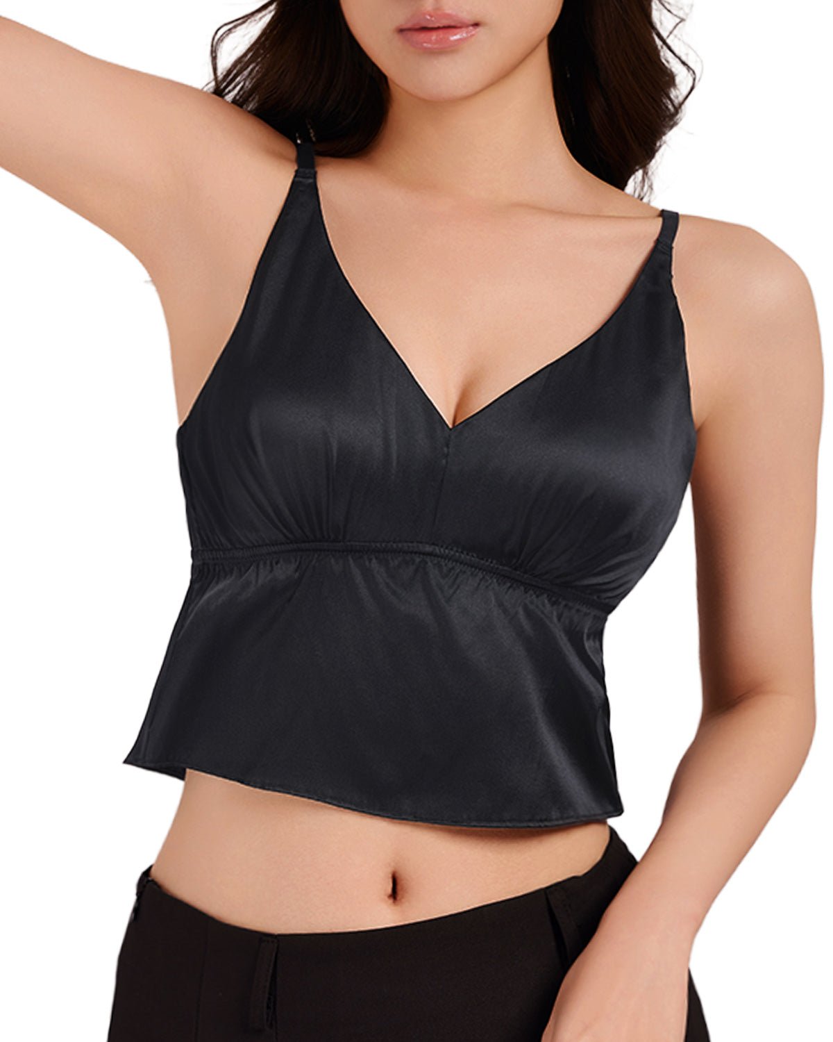 FEELITS Women's Real Mulberry Silk Crop Top Shirt - 22 Momme Silk Tank Top Basic Cami, Adjustable Straps - FEELITS