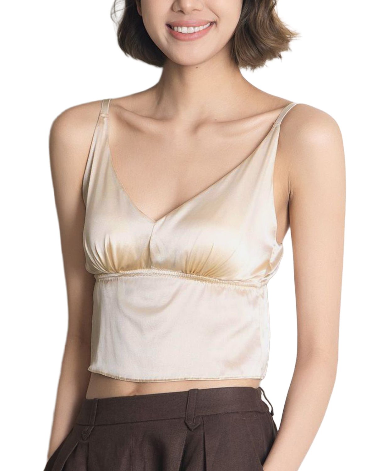 FEELITS Women's Real Mulberry Silk Crop Top Shirt - 22 Momme Silk Tank Top Basic Cami, Adjustable Straps - FEELITS