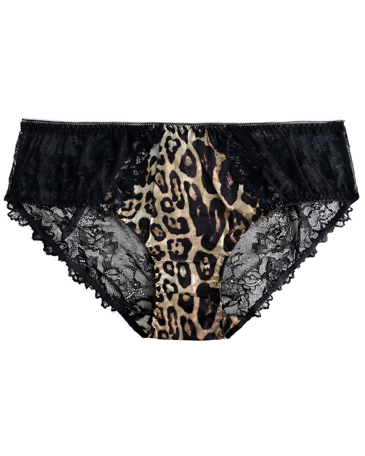 FEELITS YF02 Leopard Silk Lace Bikini Panties - Mulberry Silk Front, Sheer Lace Back - FEELITS