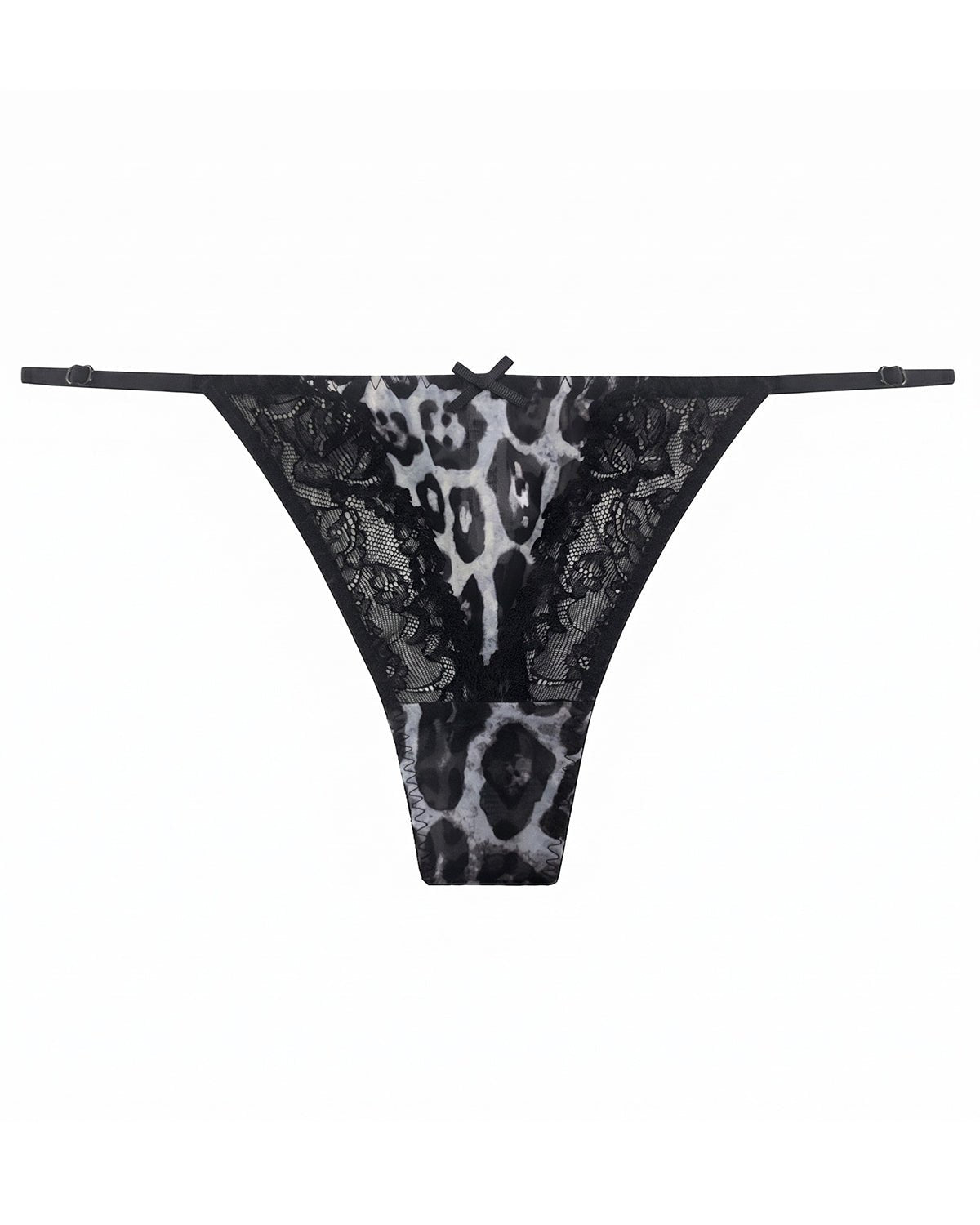 FEELITS YF04 Leopard Lace Silk T-Back Panties - 100% Mulberry Silk, Adjustable Straps - FEELITS