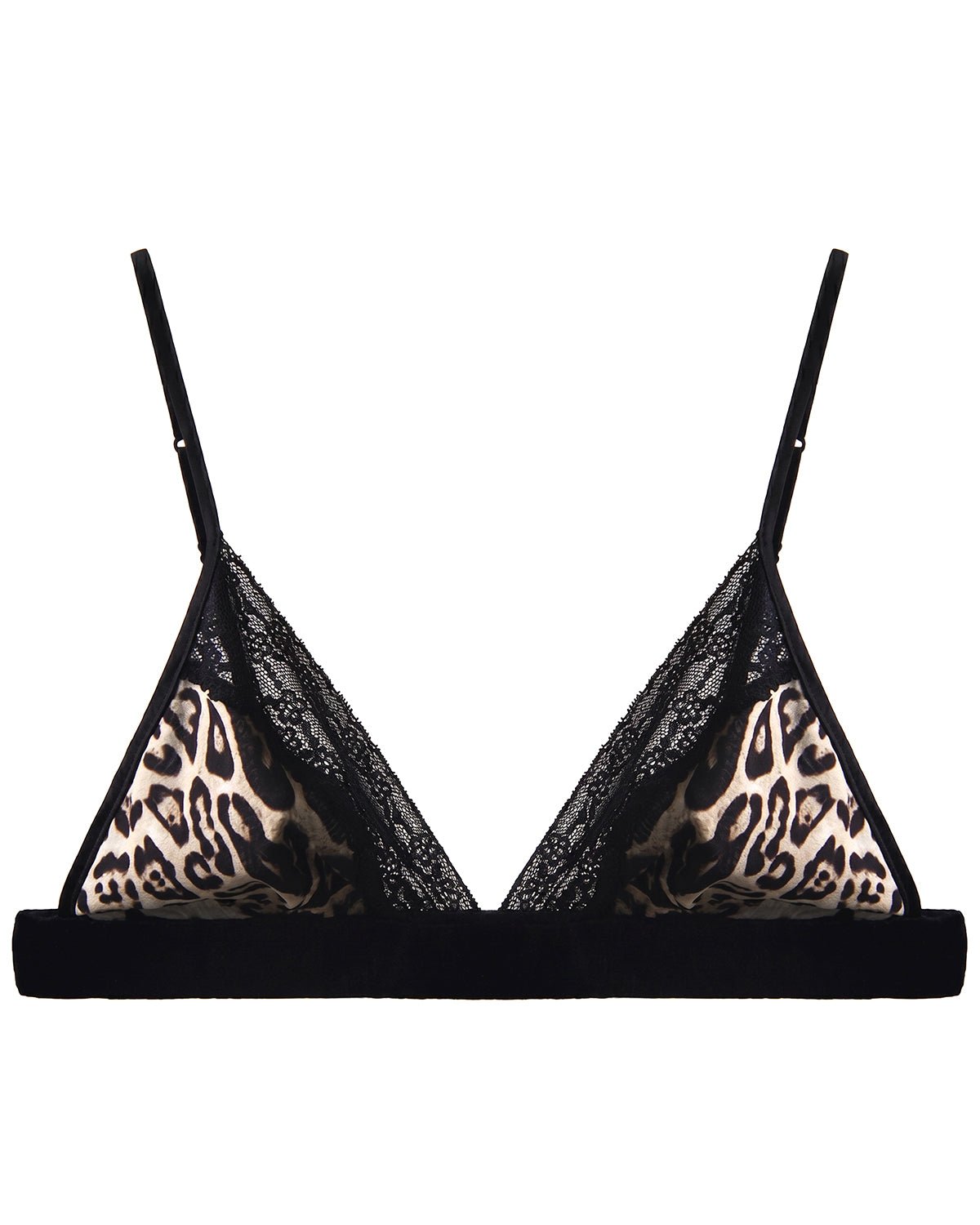 FEELITS YFB01 Leopard Lace Silk Triangle Bra - 95% Mulberry Silk, Wireless Double-Hook Design - FEELITS