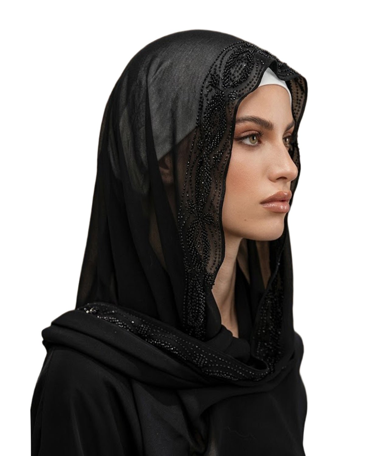 FEELITS TJ01 Embroidered Edge Black Hijab – Lightweight Modest Scarf - FEELITS
