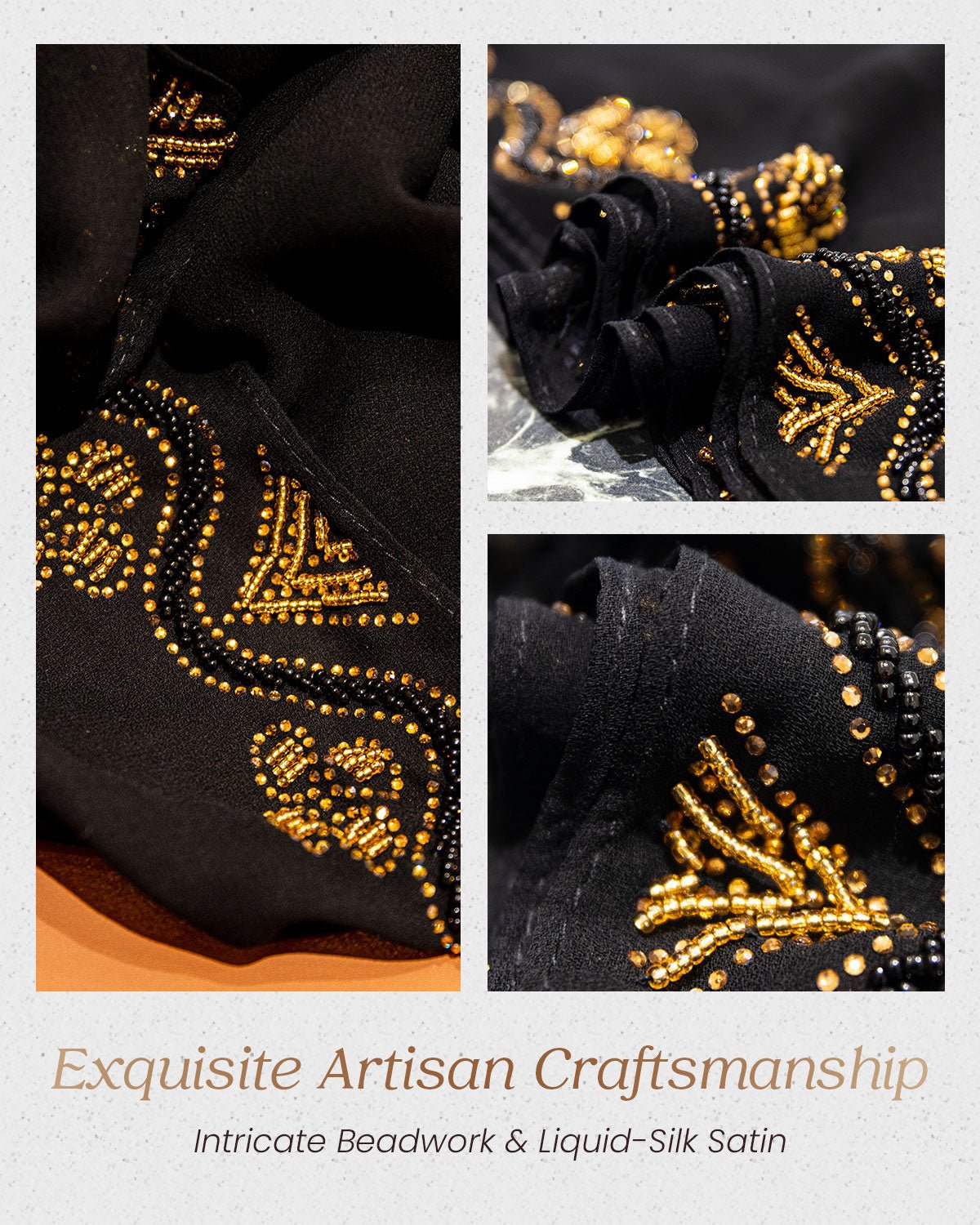 FEELITS TJ04 Gold Embroidered Black Hijab – Arabic Style Modest Scarf - FEELITS