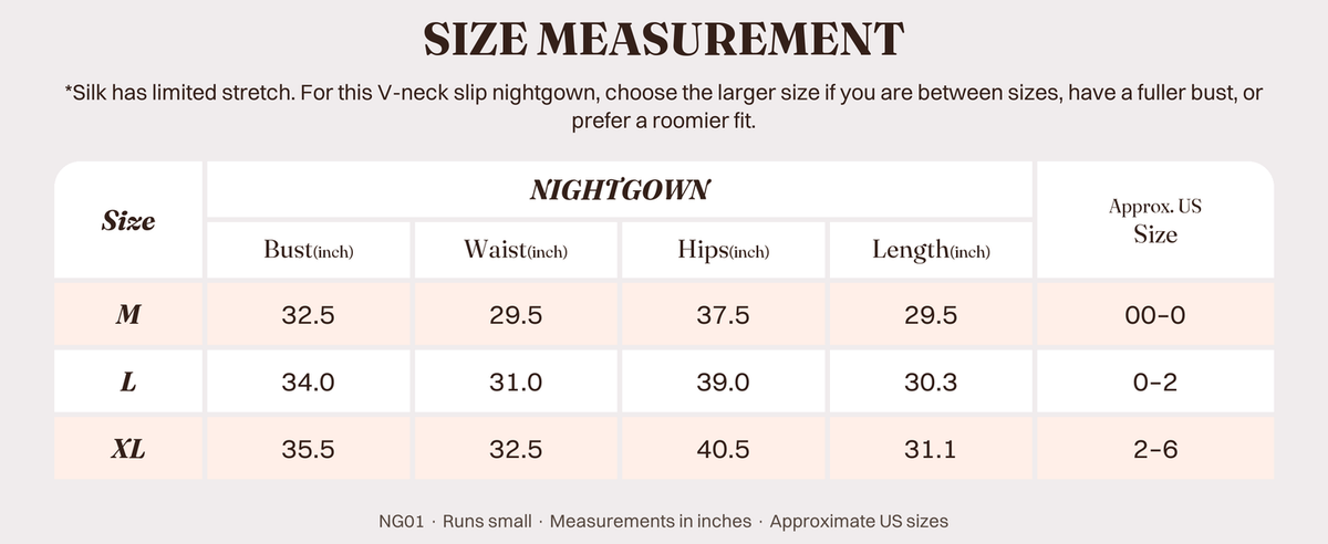 NG01 updated size chart and fit guidance in inches